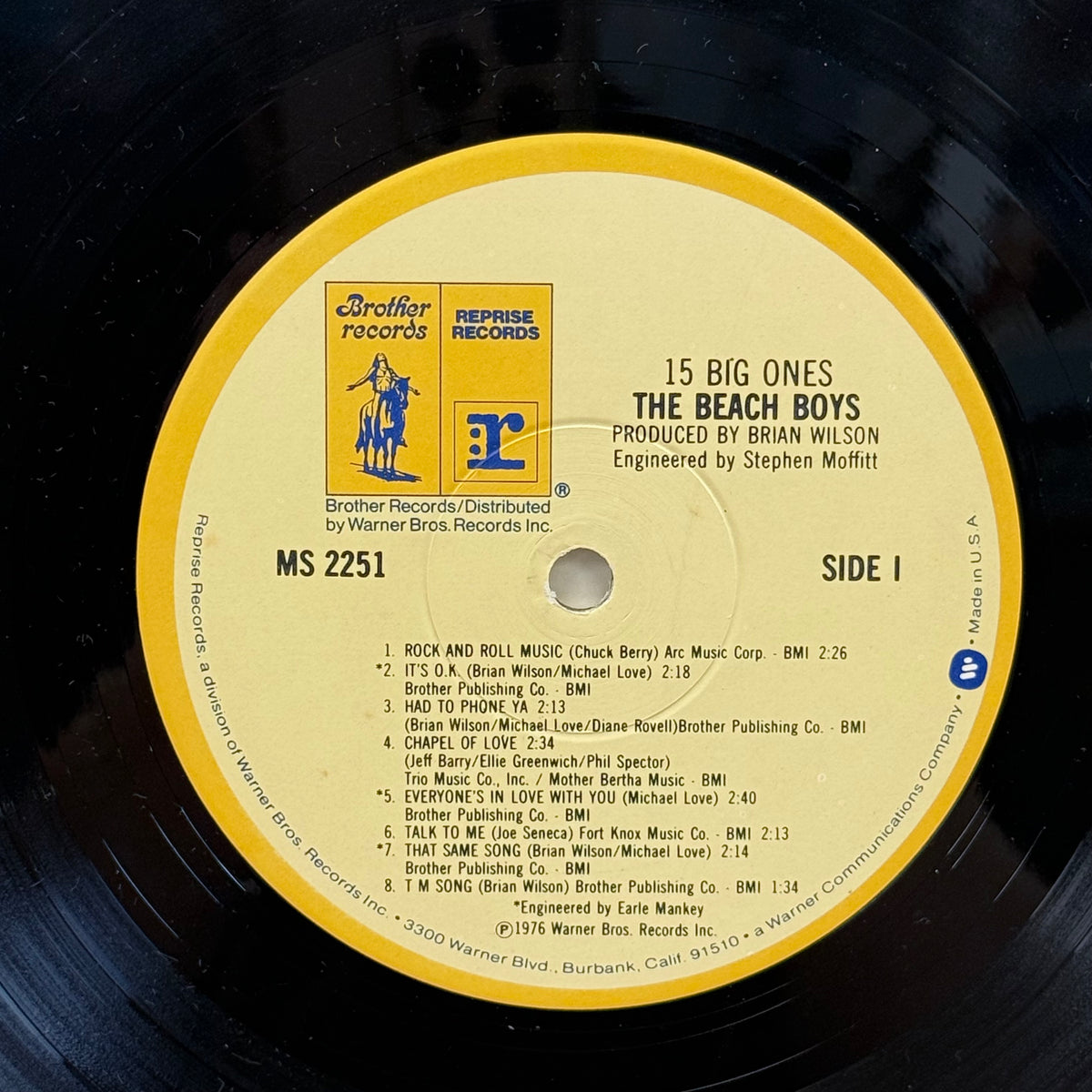 The Beach Boys 15 Big Ones Vinyl Record, 1976 - MS 2251
