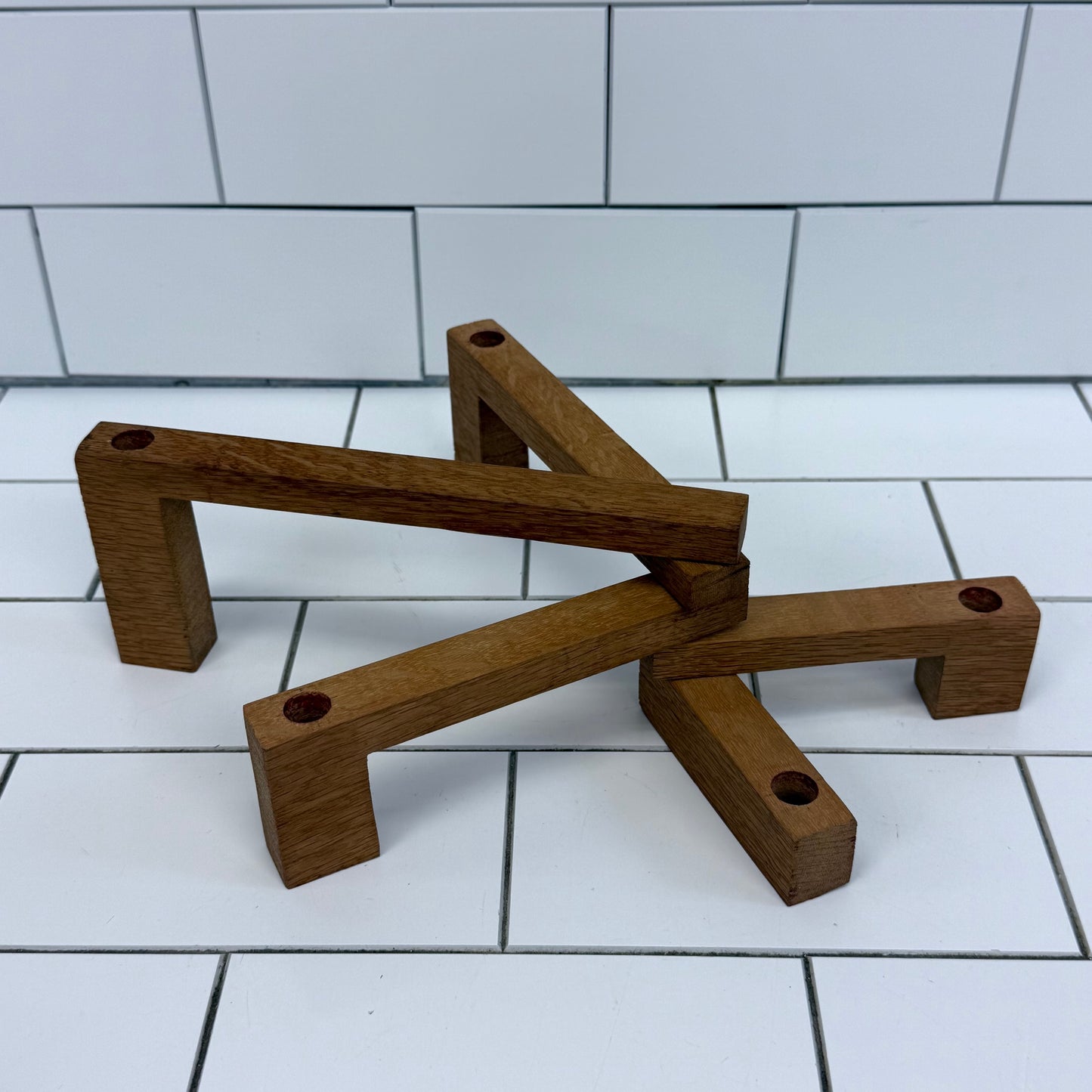 Folding Wooden Tiered Candlestick Holder Scandinavian Style Vintage