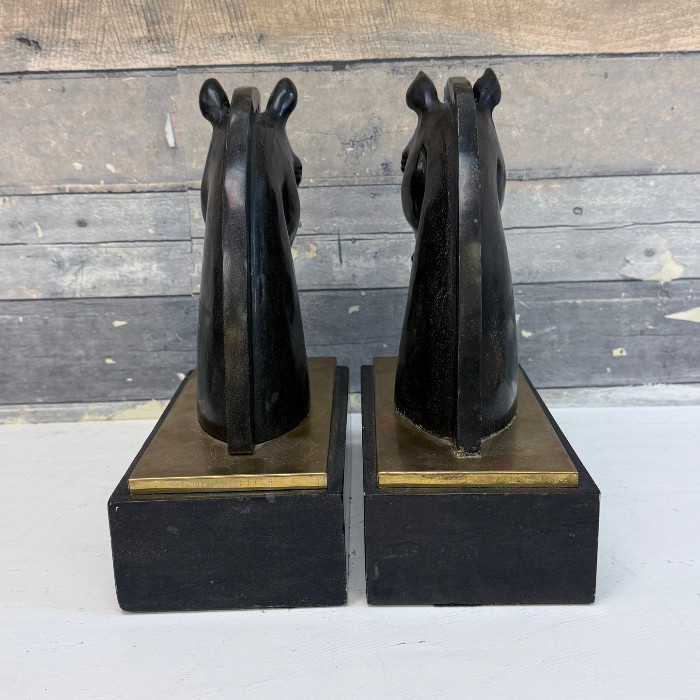 Carved Marble Horse Head Bookends, Set of 2