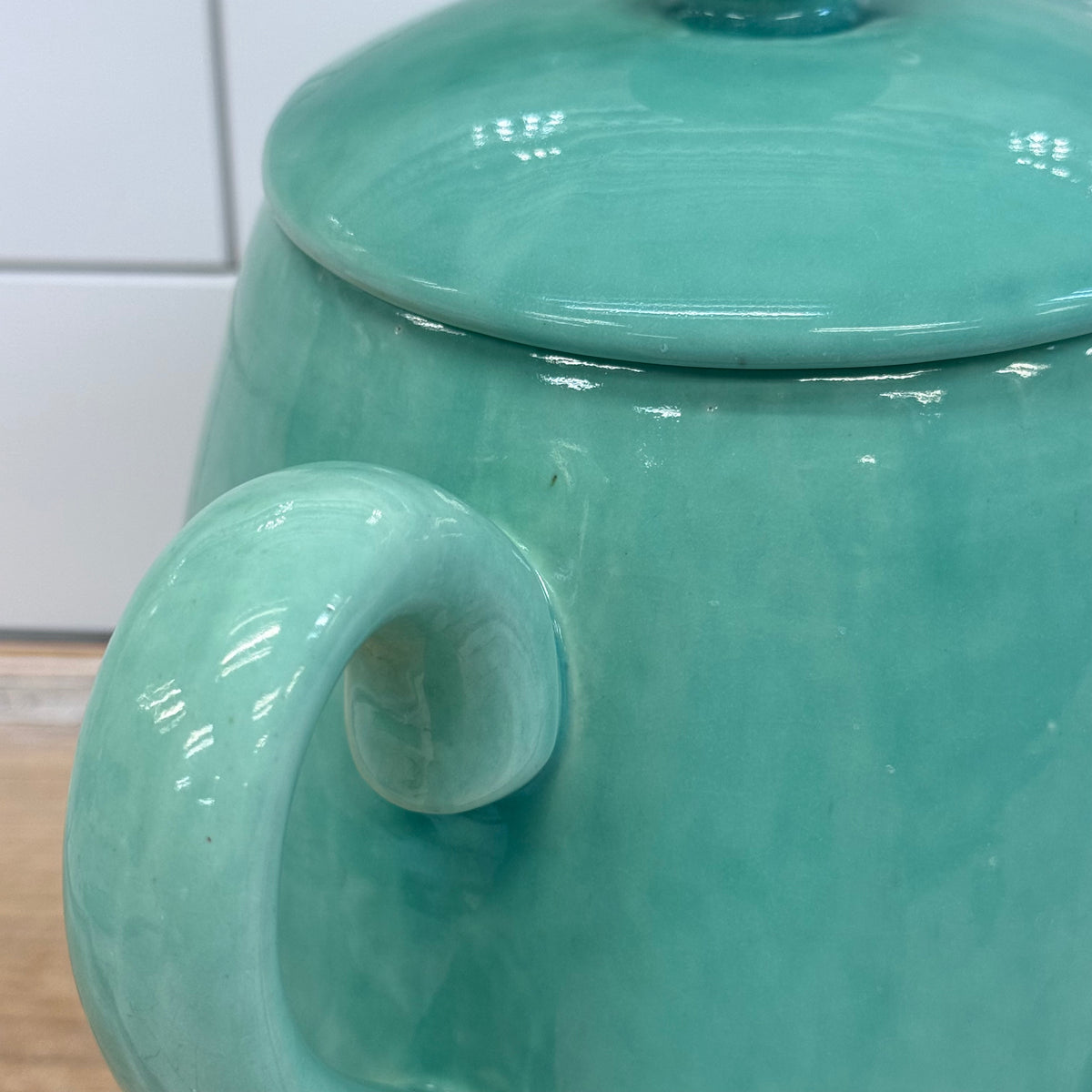 Russel Wright Style Seafoam Green Ceramic Covered Pitcher