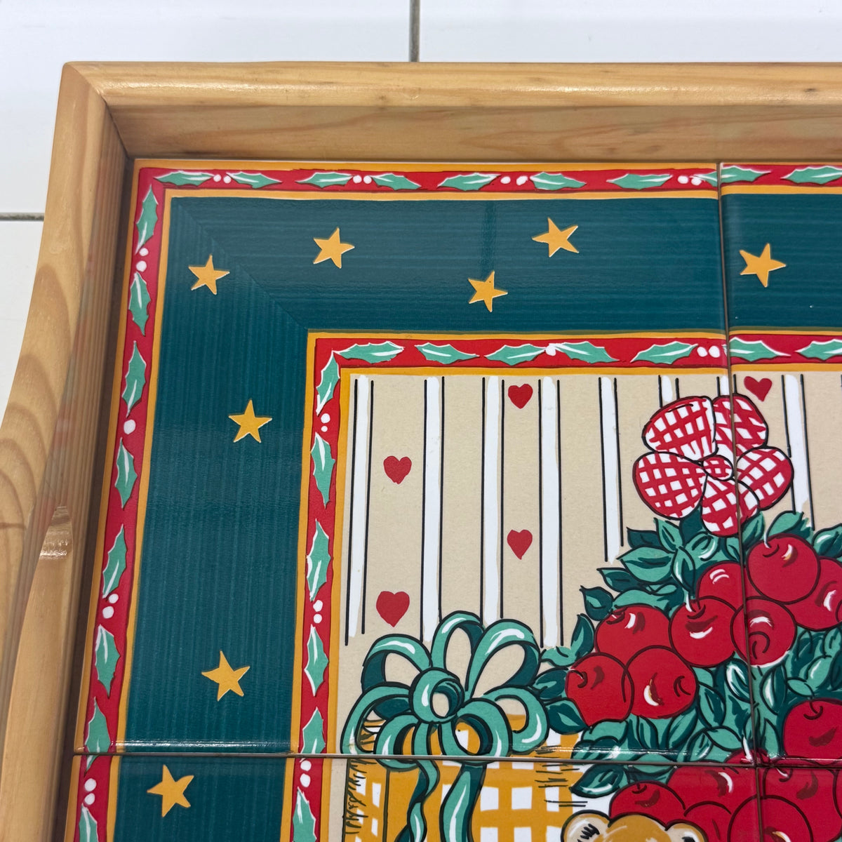 Holiday Serving Tray Ceramic Tile Teddy Bear Decor