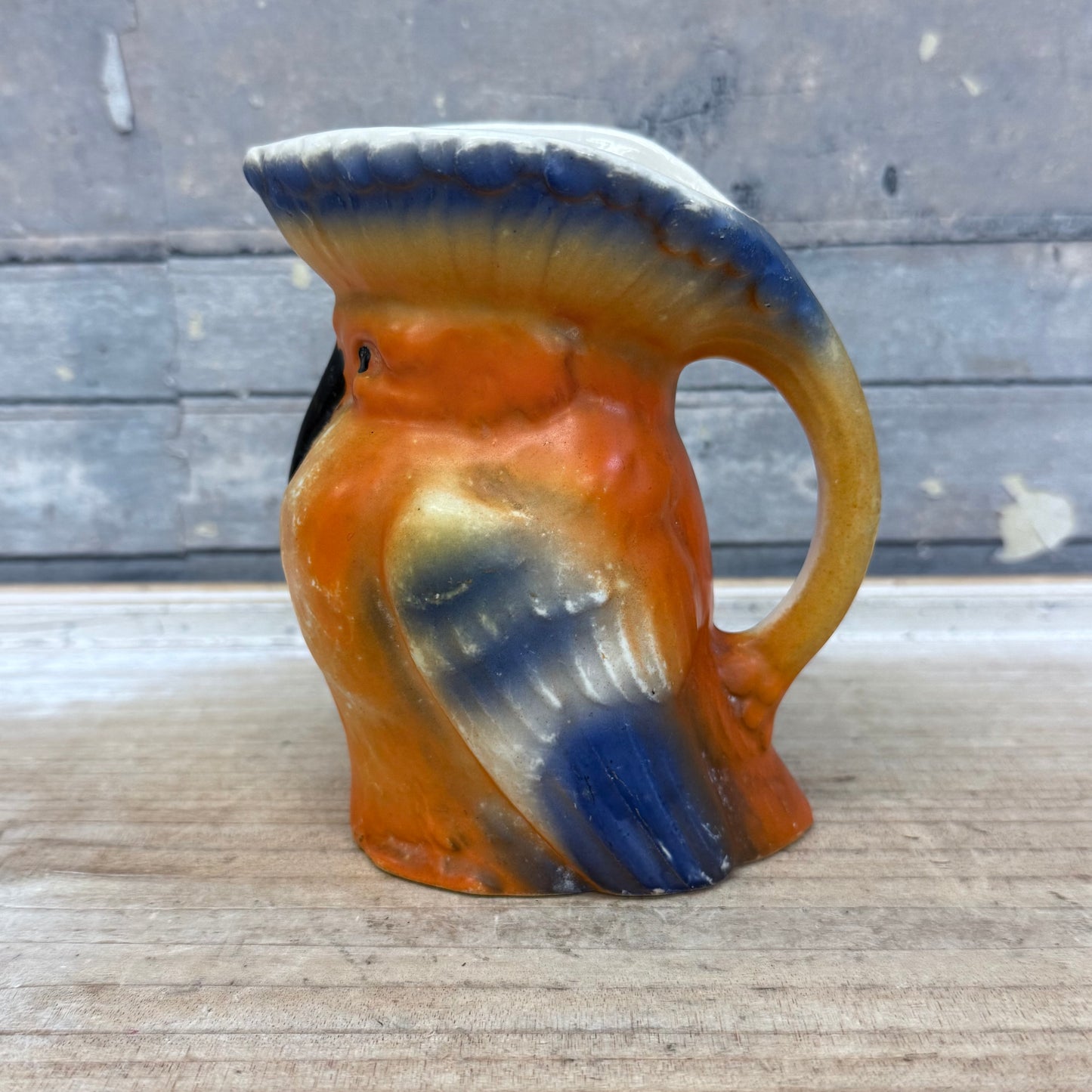 Red Dime-Marked Czech Pottery Parrot Pitcher