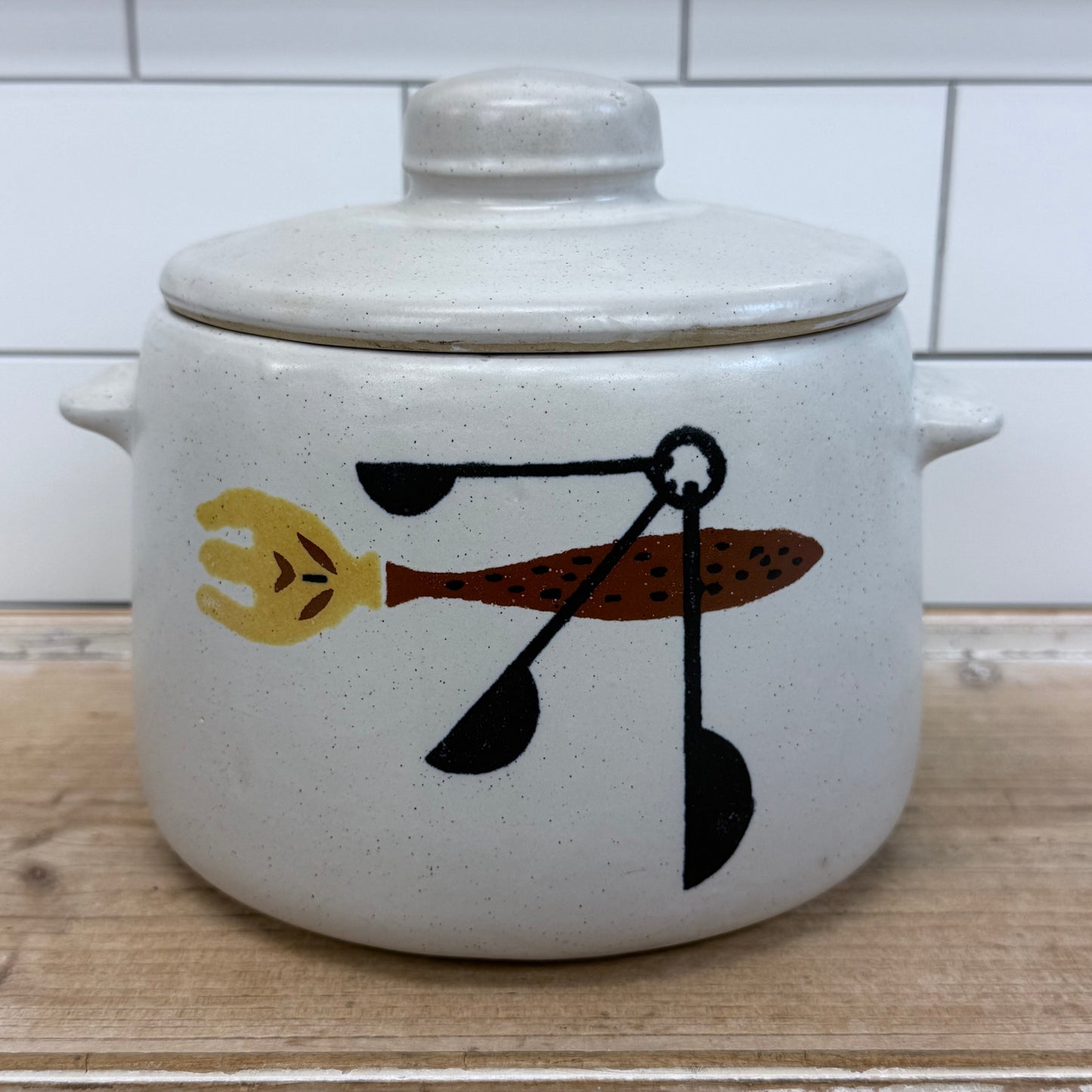 West Bend Stoneware Fork Lidded Kitchen Crock Canister 1970s
