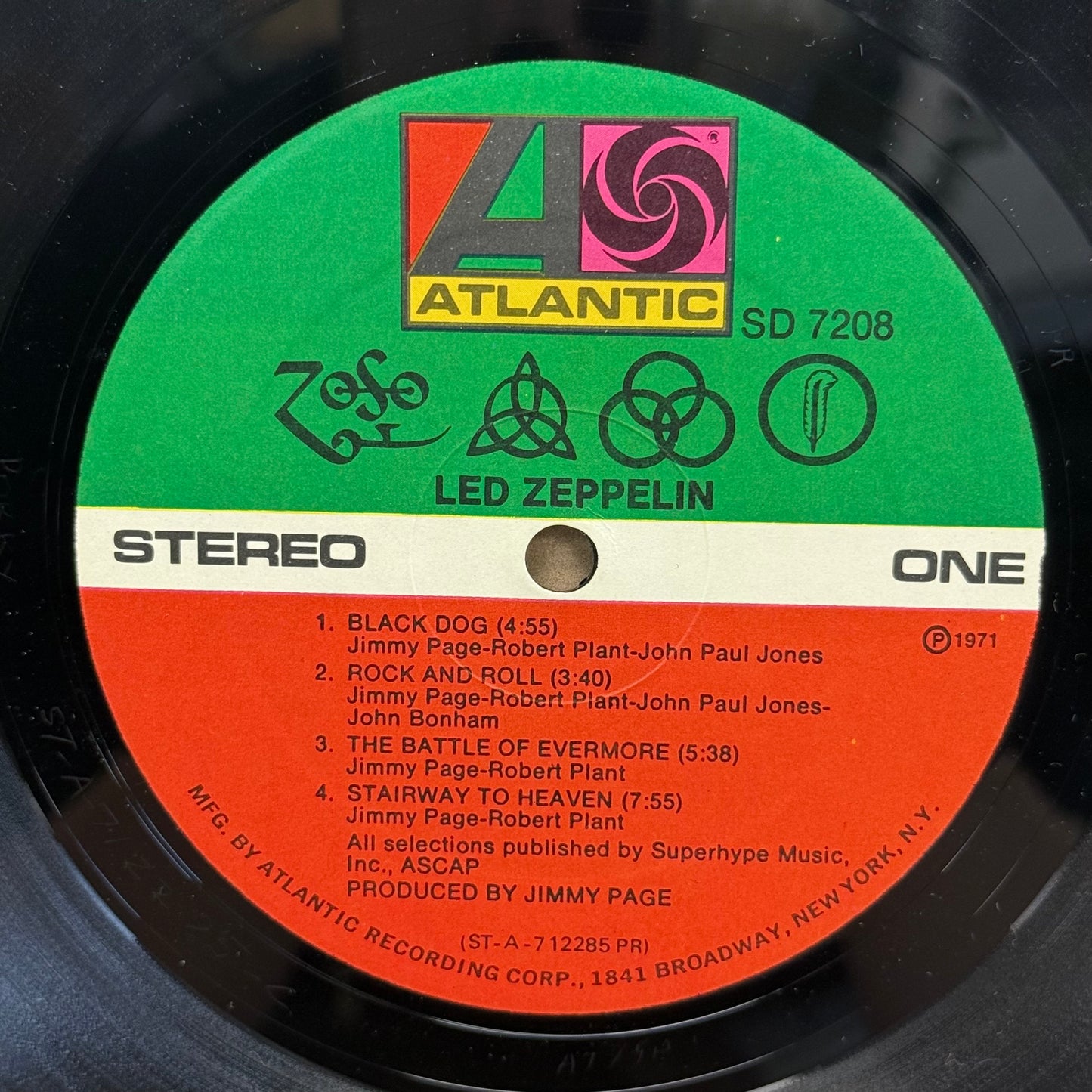 Led Zeppelin IV Vinyl Record LP 1971 #SD 7208