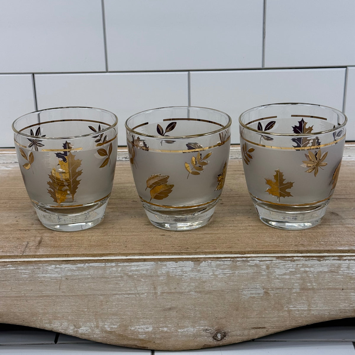 Libbey Golden Foliage Glassware Set of 9 Vintage