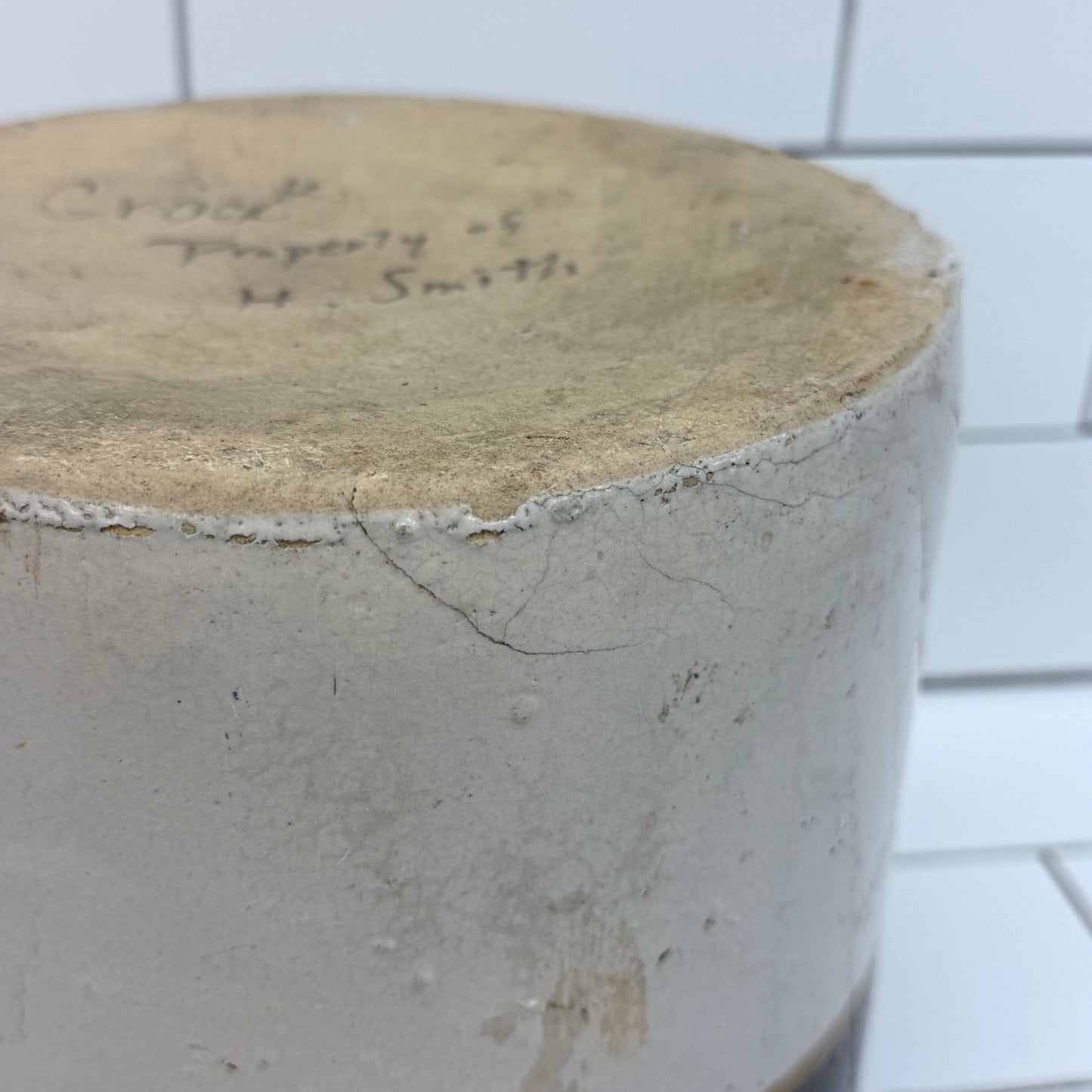 Vintage Two-Tone Glazed Stoneware Crock 1940s-1950s