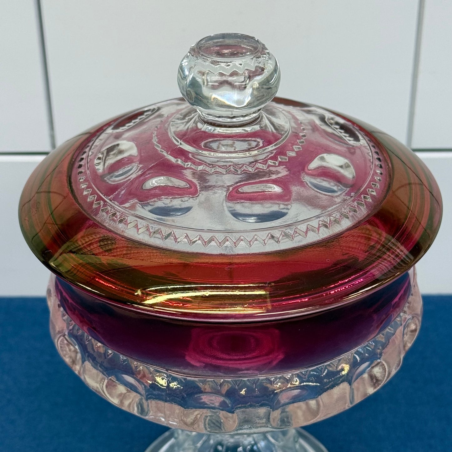 Indiana Glass Kings Crown Ruby Flash Lidded Compote