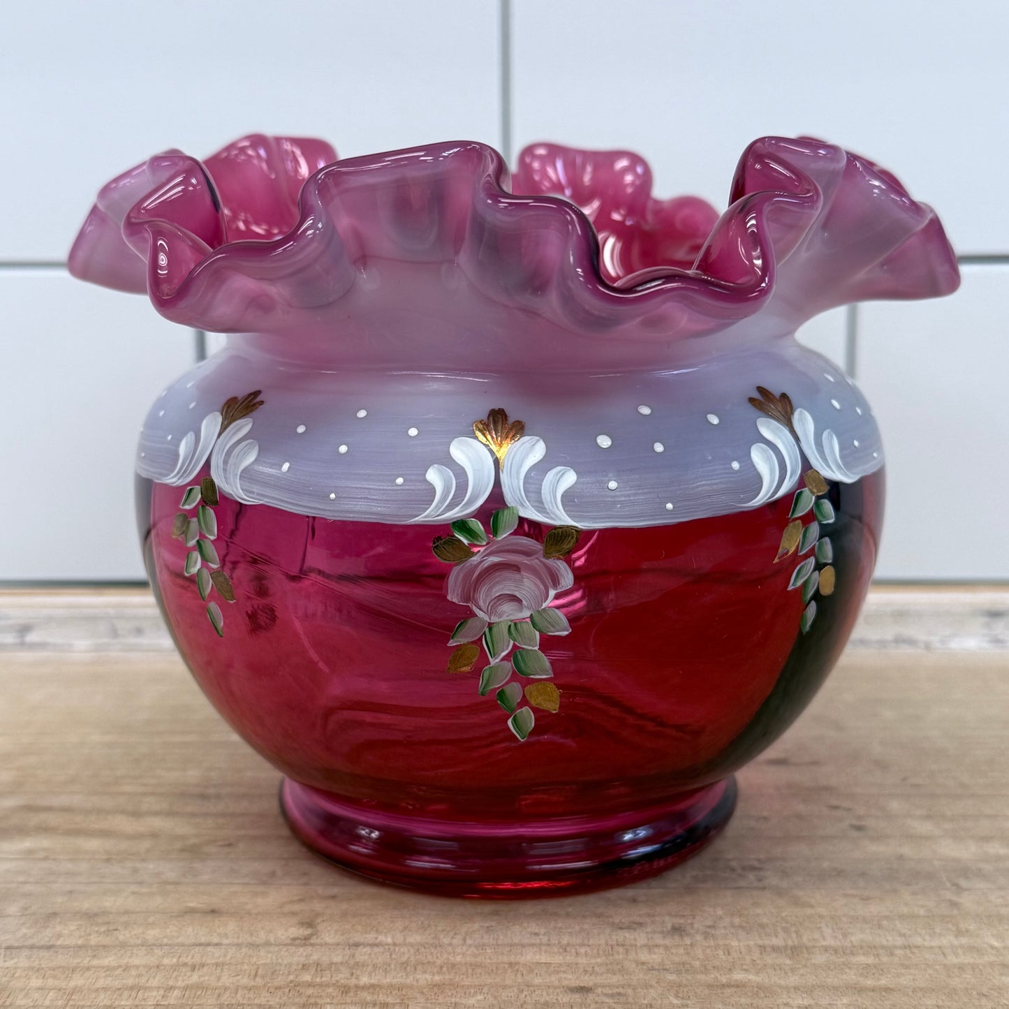 Fenton Charleton Collection Cranberry Rose Bowl Signed 2002