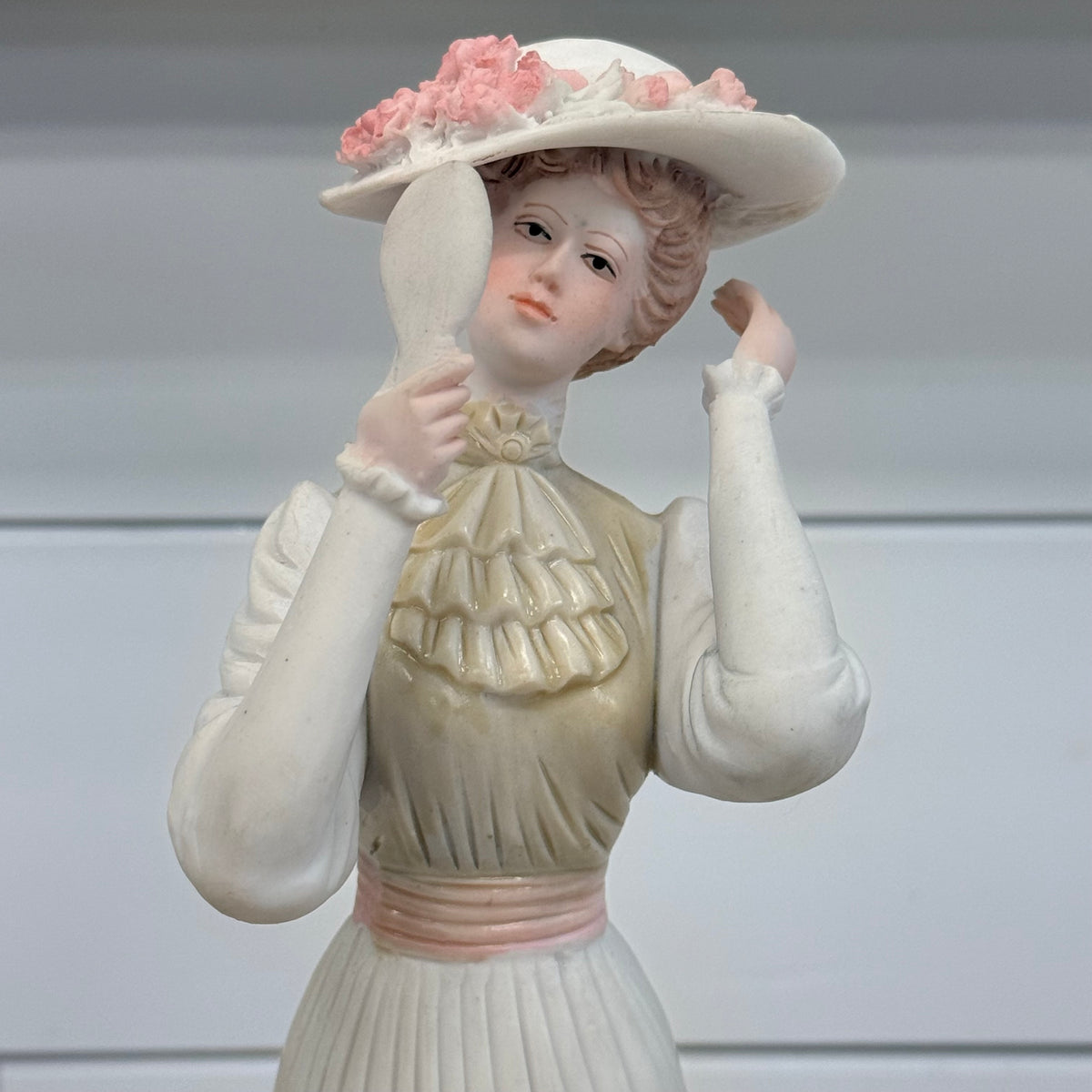 Vintage Edwardian Lady Porcelain Figurine with Mirror 10”