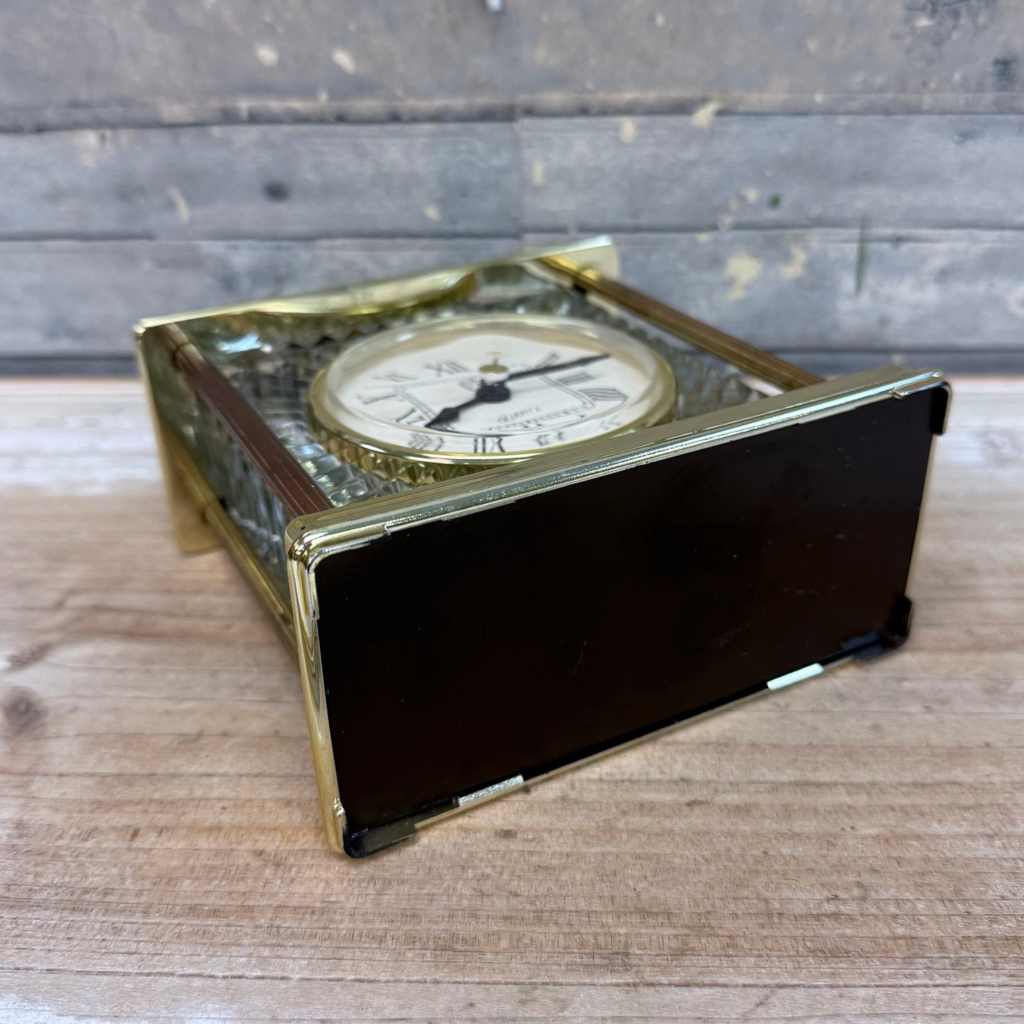 Paul Sebastian Brass Crystal Carriage Quartz Desk Clock