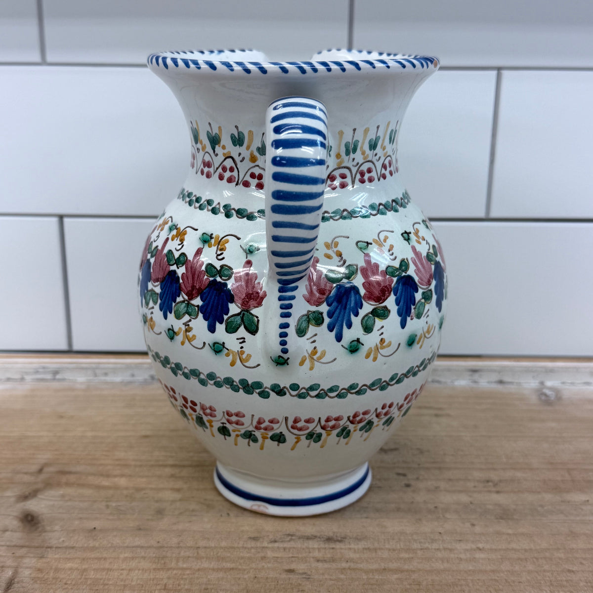 Puente del Arzobispo Hand-Painted Floral Pottery Pitcher