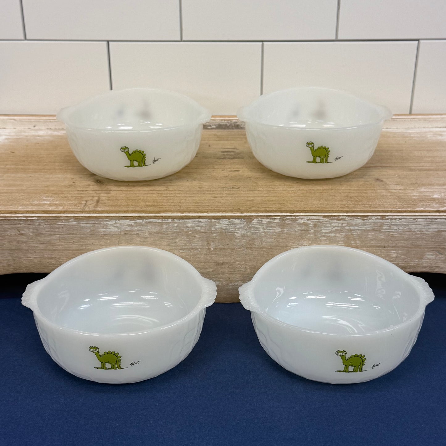 Fire-King B.C. Johnny Hart Milk Glass Cereal Bowls Set of 4