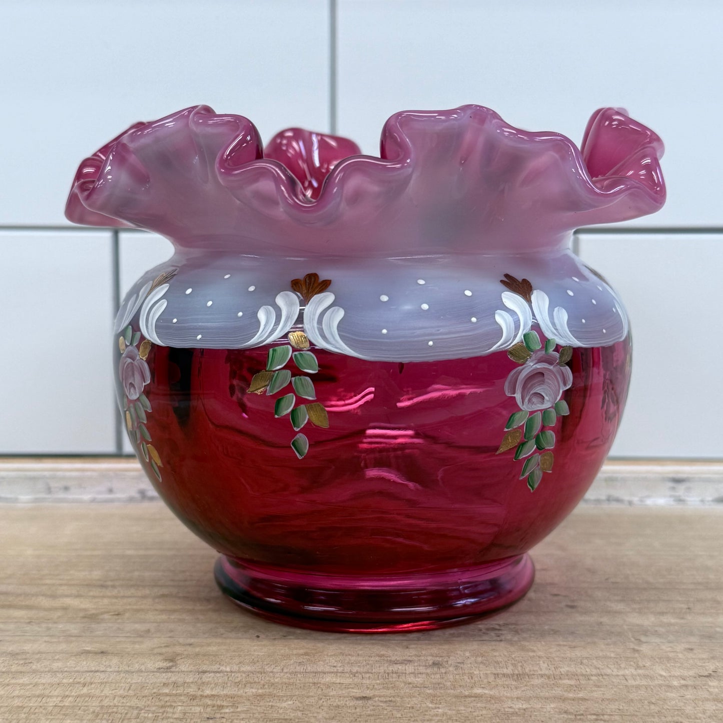 Fenton Charleton Collection Cranberry Rose Bowl Signed 2002