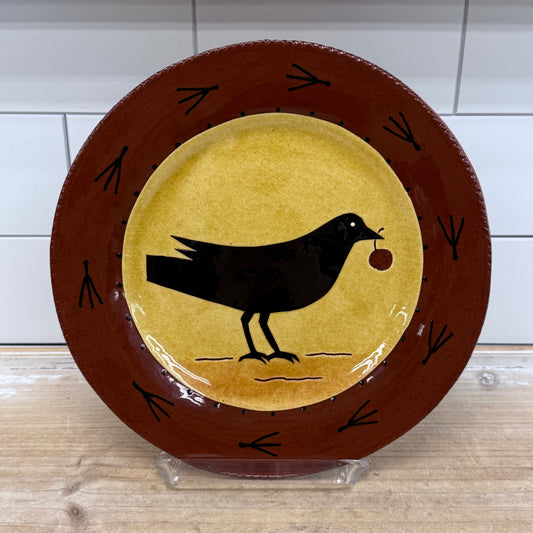 Joan Tatum Folk Art Pottery Plate Signed Bird Primitive Decor