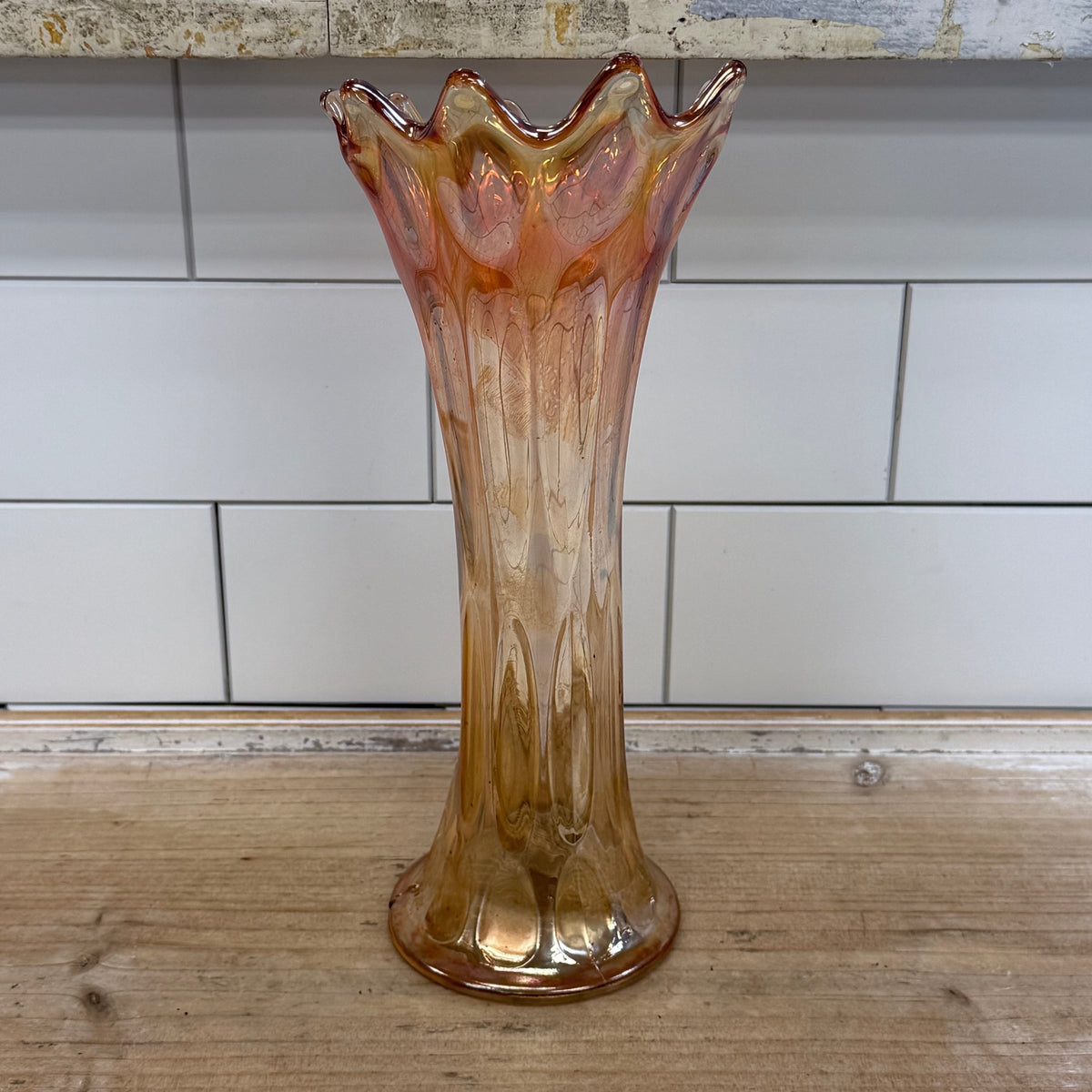 Fenton Long Thumbprint Marigold Carnival Glass Vase c. 1910