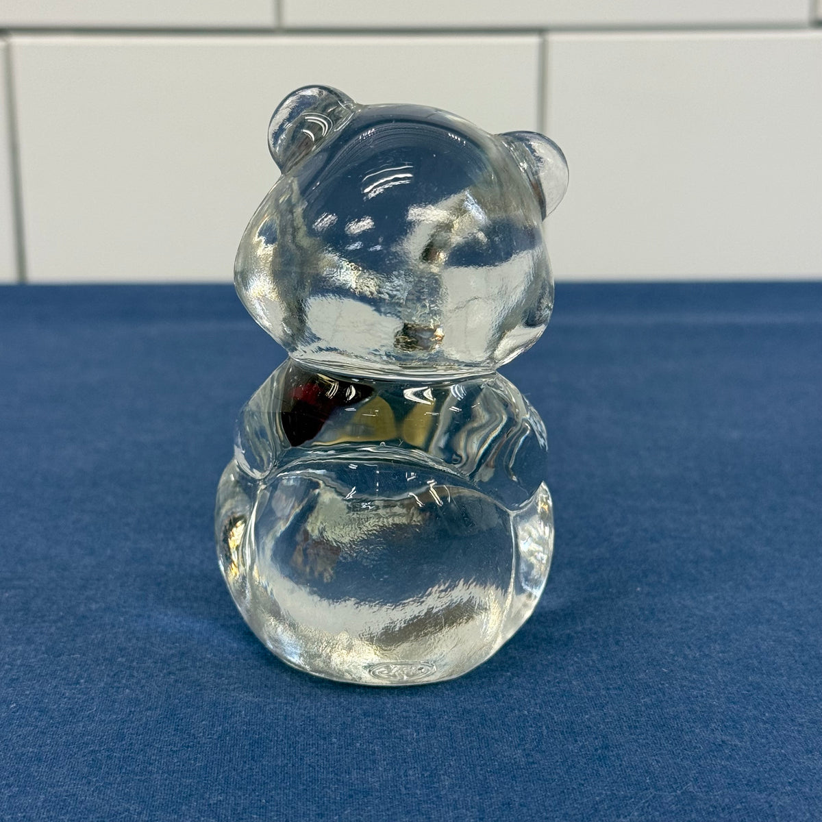 Fenton Clear Glass Teddy Bear Red Heart Figurine