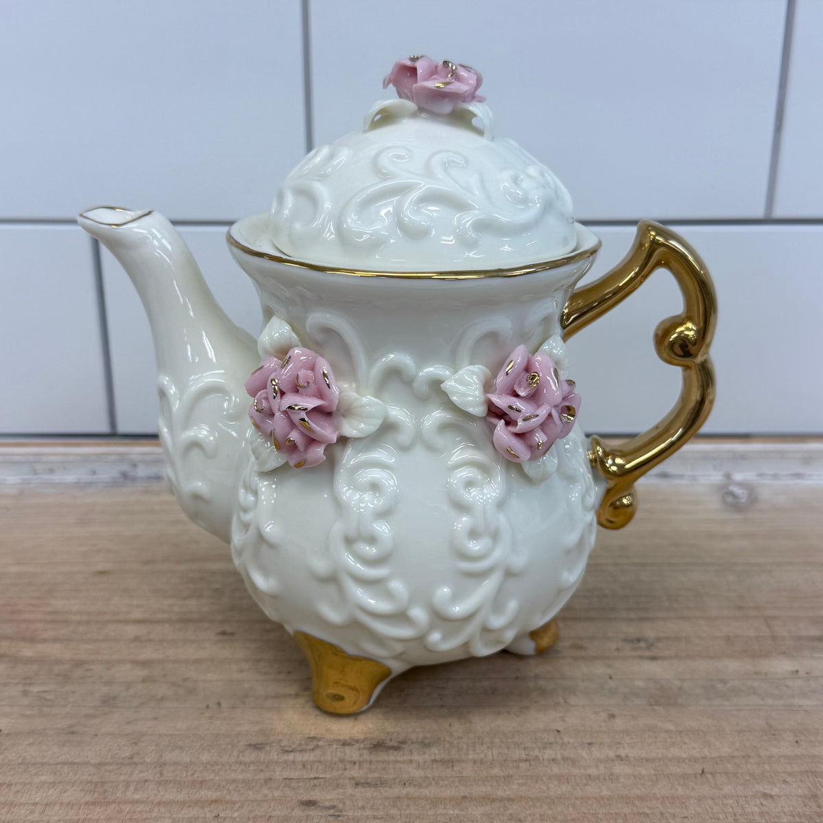 Cracker Barrel Pink Rose Porcelain Tea Set 1980s