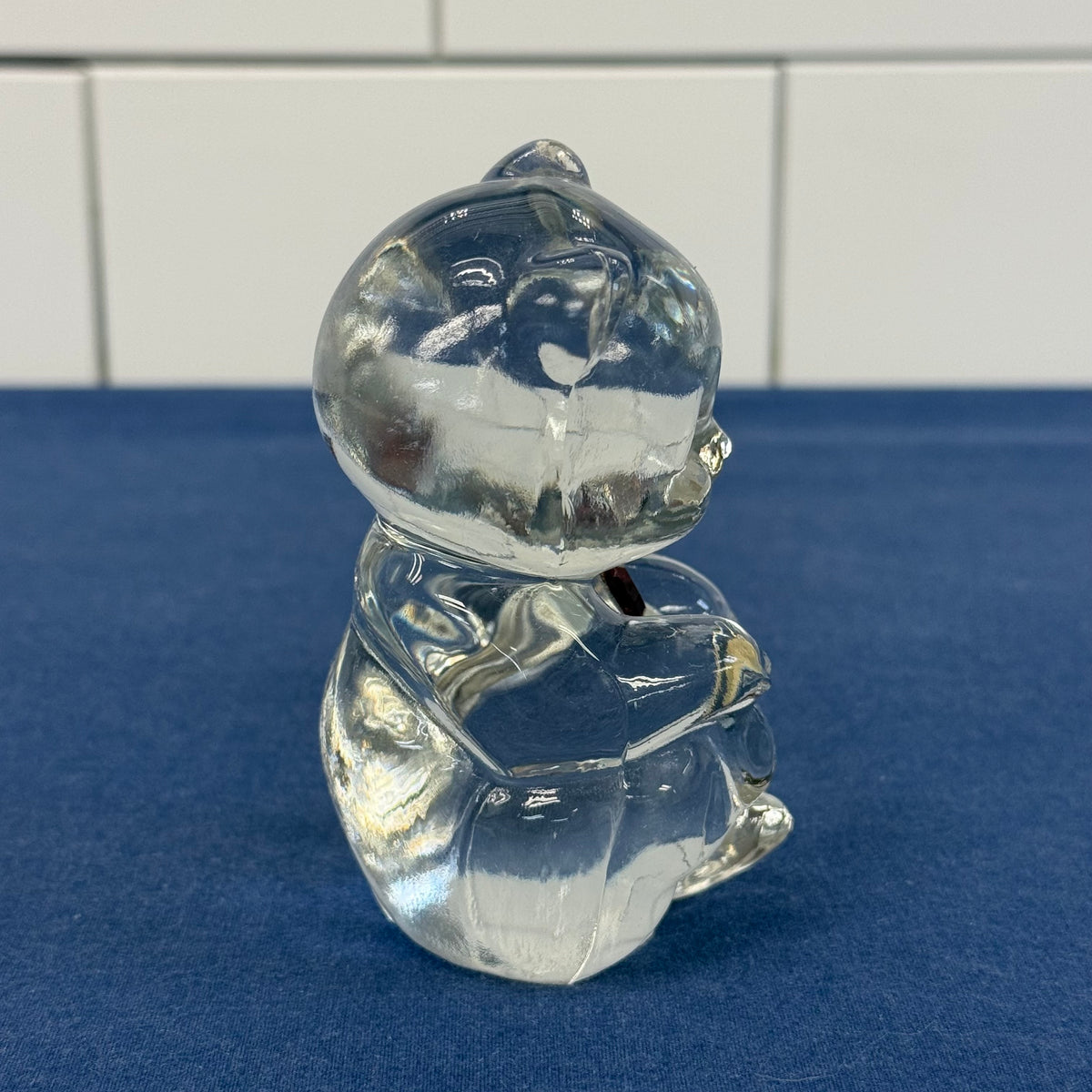 Fenton Clear Glass Teddy Bear Red Heart Figurine