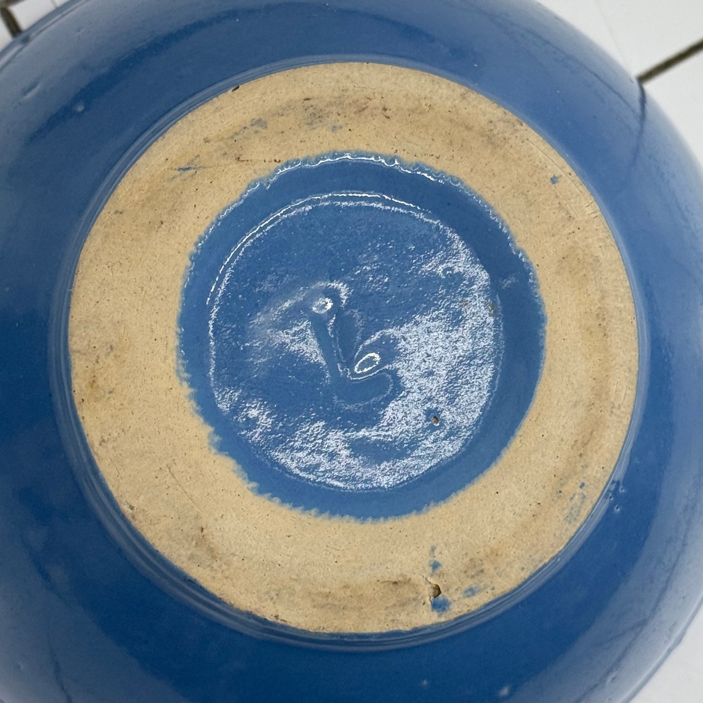 Blue Glazed Stoneware Mixing Bowl #7 1950s