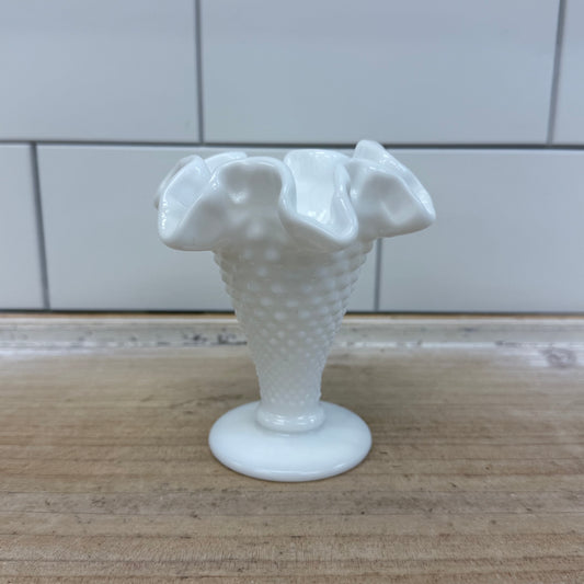Fenton Trumpet Vase, Ruffled Hobnail Milk Glass