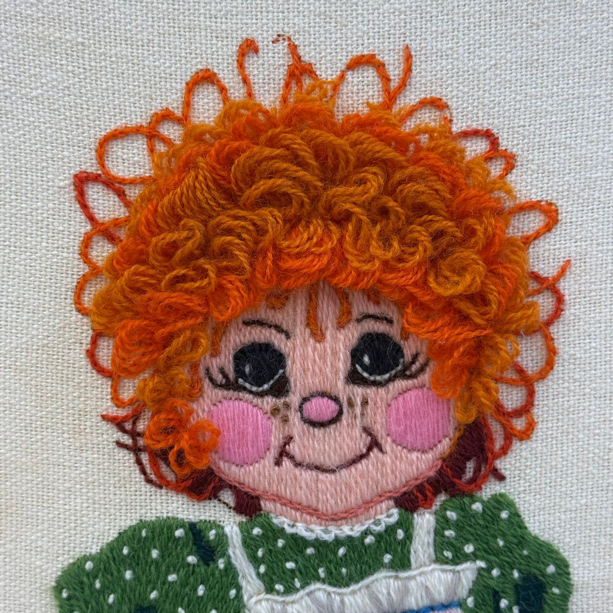 Raggedy Ann & Andy Framed Crewel Embroidery Art, Set of 2