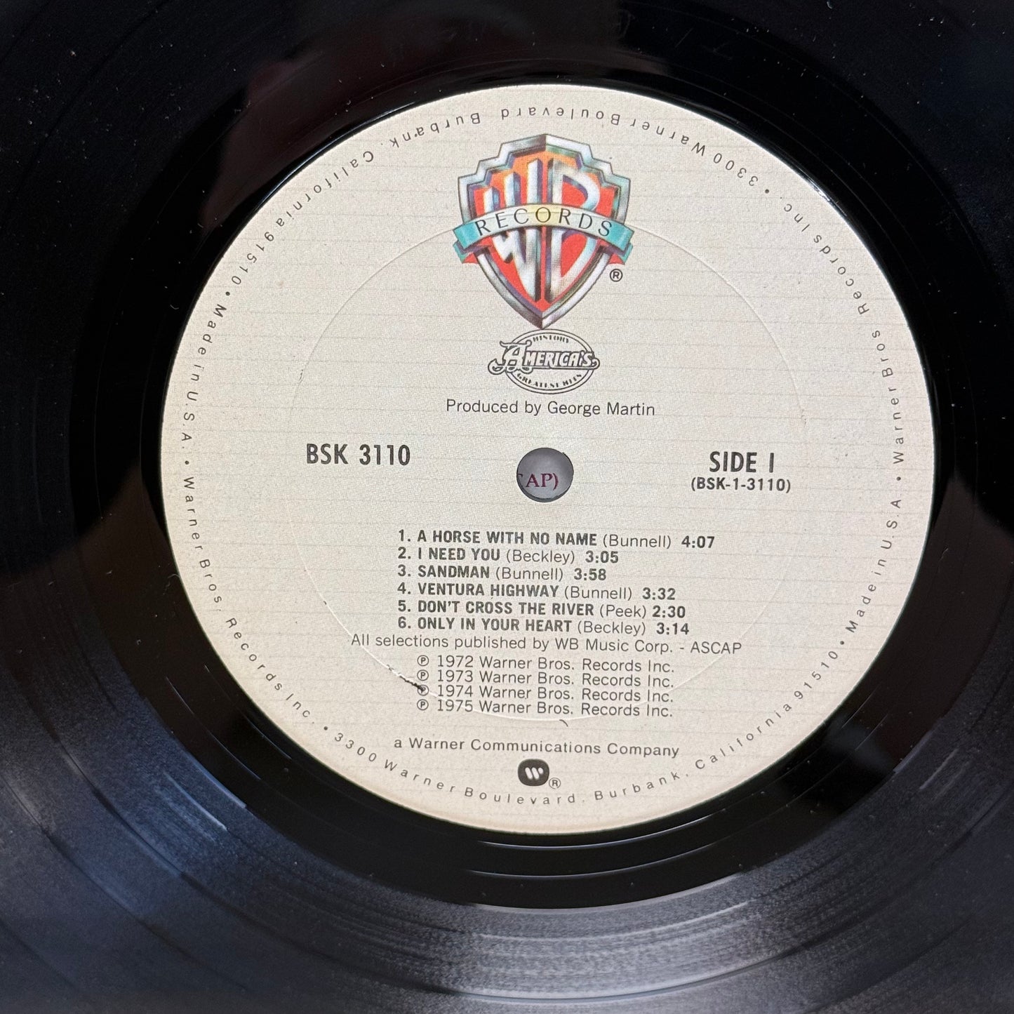 America History America's Greatest Hits Vinyl Record LP 1975 #BSK3110