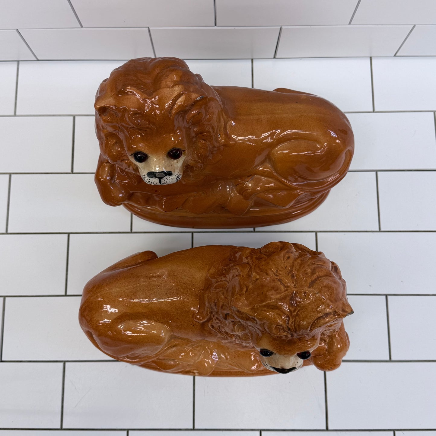 Vintage Ceramic Lion Statues Pair, MCM
