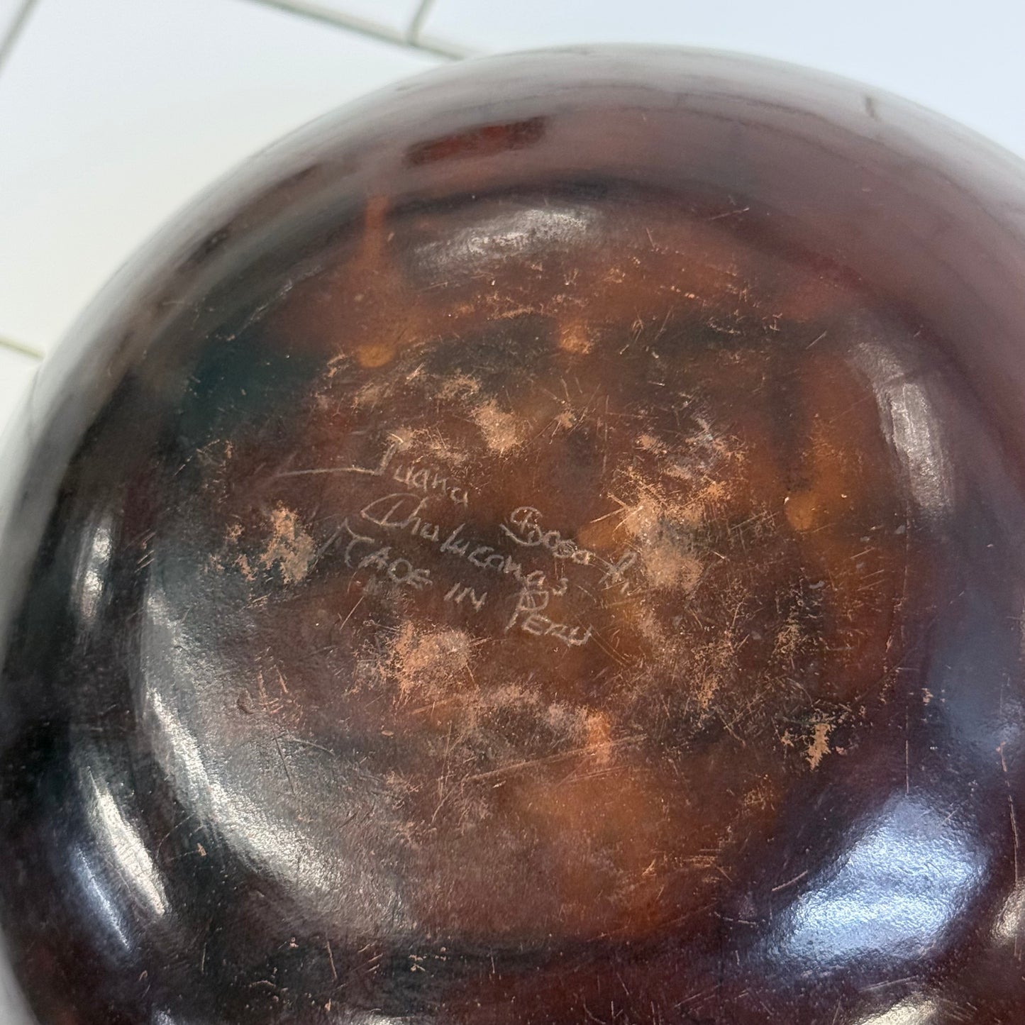 Peruvian Handcrafted Ceramic Bowl Signed Juana Sosa