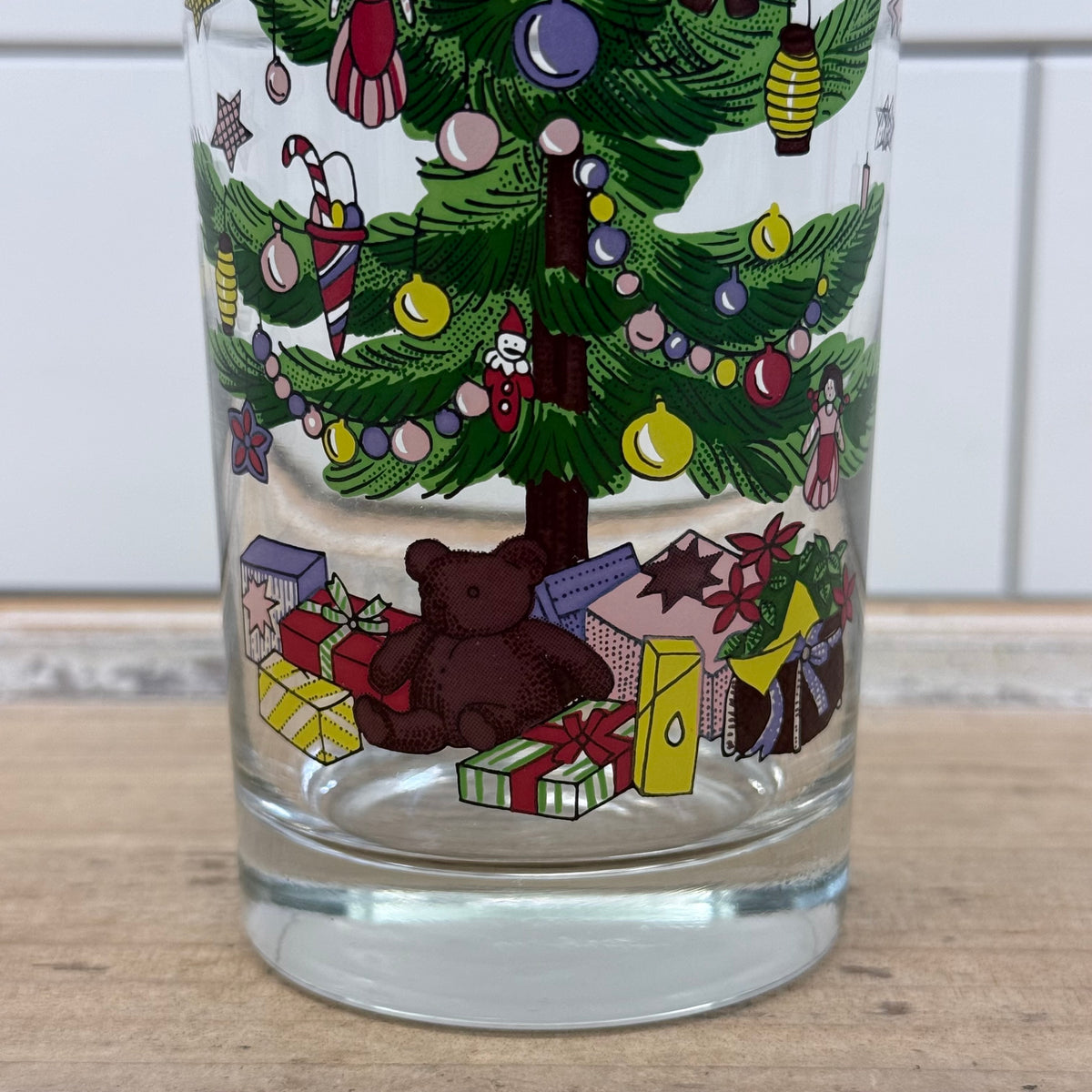 Nikko Christmas Tree Teddy Bear Highball Glass Tumblers Set of 4