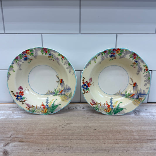 W.H. Grindley & Co. Old Mill Ceramic Fruit Bowls, Set of 2