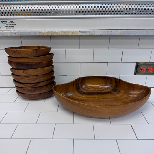 Monkey Pod Wood Salad Bowl Serveware, Set of 9