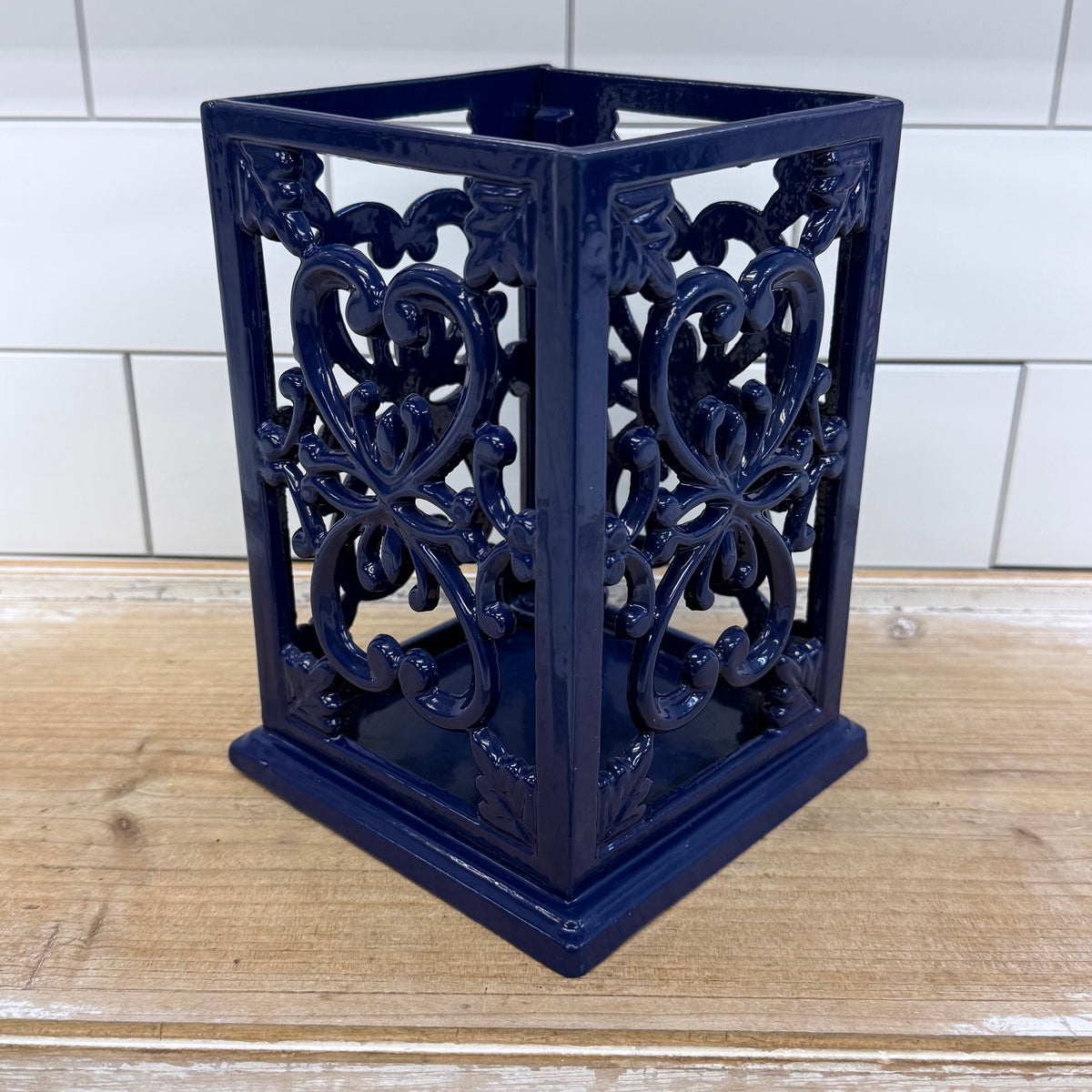Navy Blue Cast Iron Cookbook Stand & Utensil Holder Set