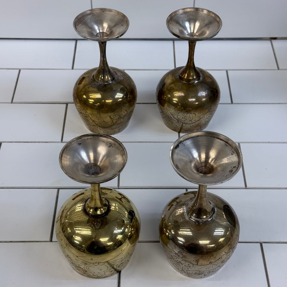Vintage Floral Etched Goblets, Set of 4