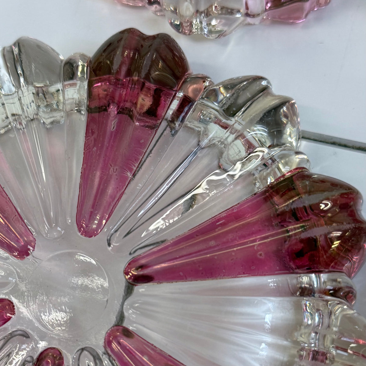 Pink & Clear Glass Scalloped Dishes Set of 4 Vintage 1960s