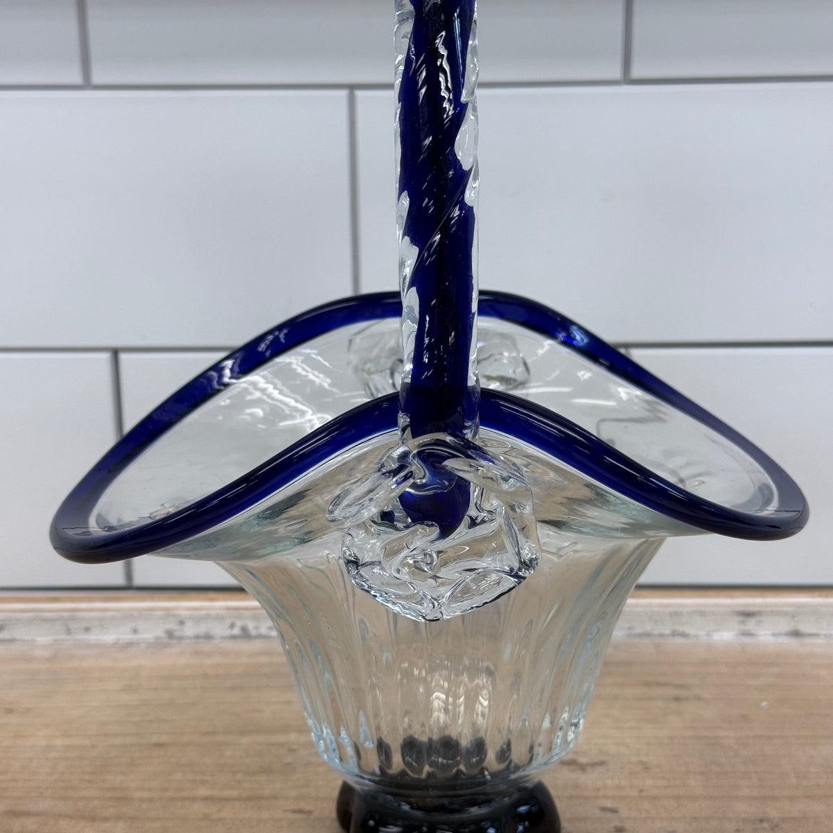 Crystal Brand Cobalt Blue Art Glass Basket 1970s