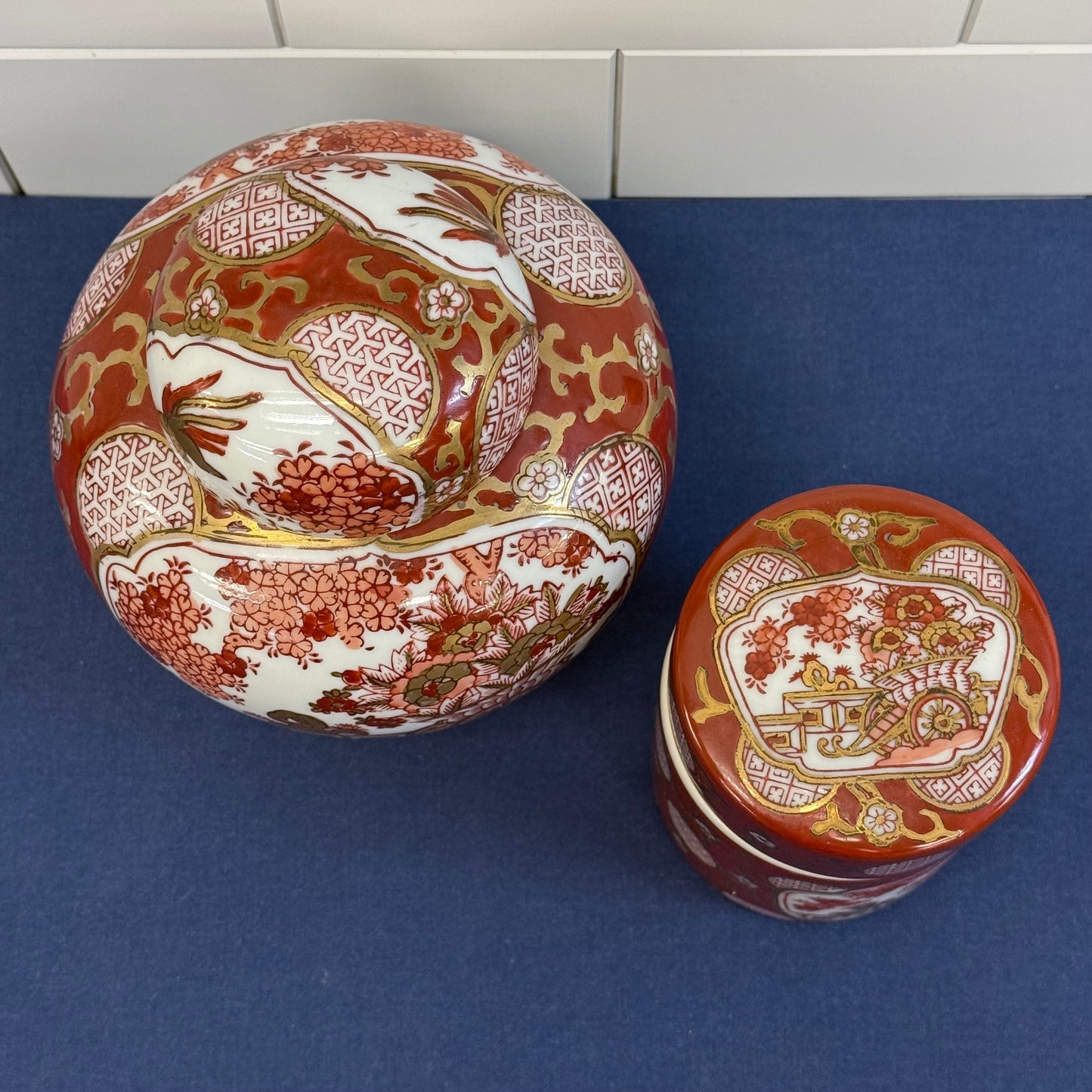 Gold Imari Hand Painted Porcelain Ginger & Tea Jars Set