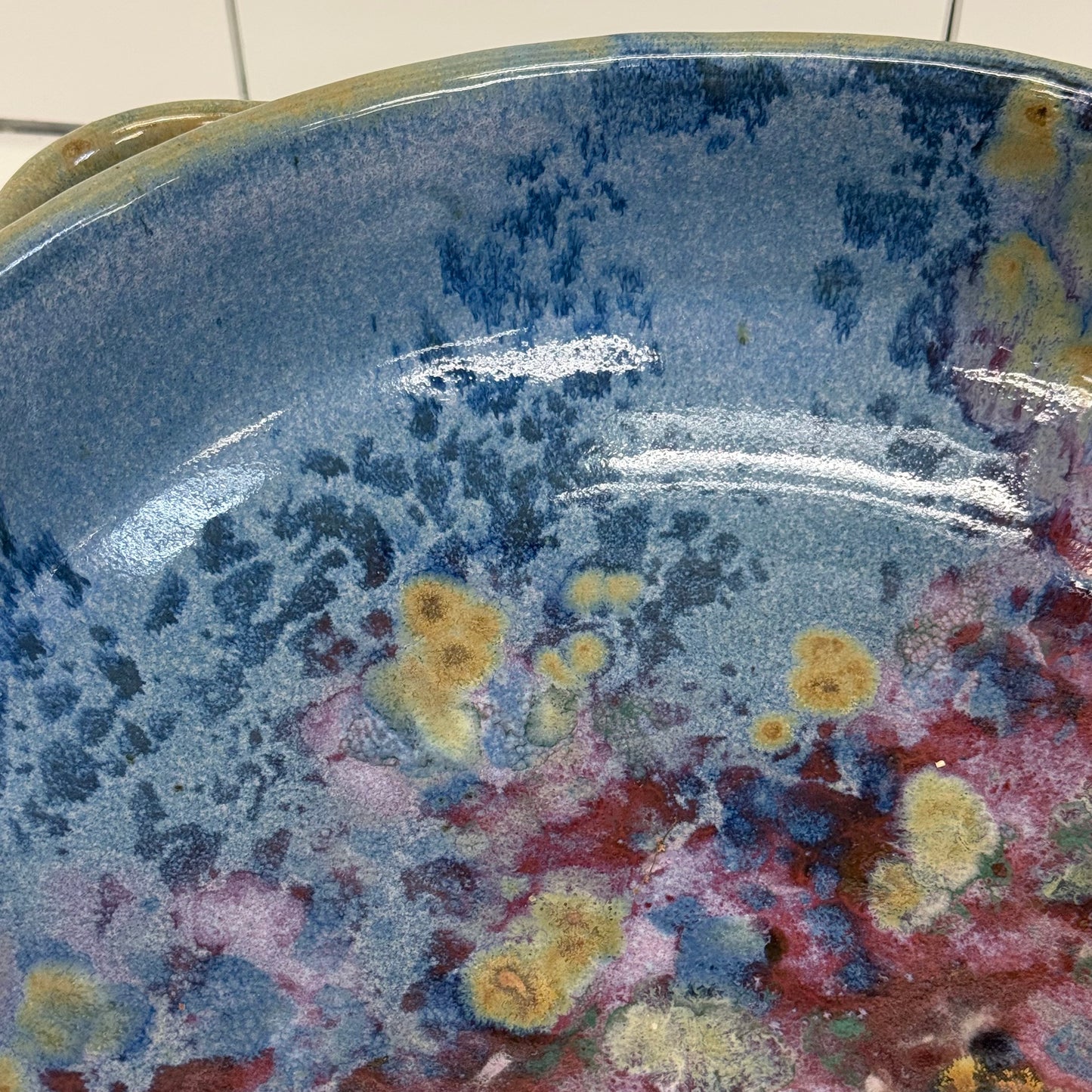 Studio Art Pottery Crystalline Glaze Double Handled Stoneware Bowl