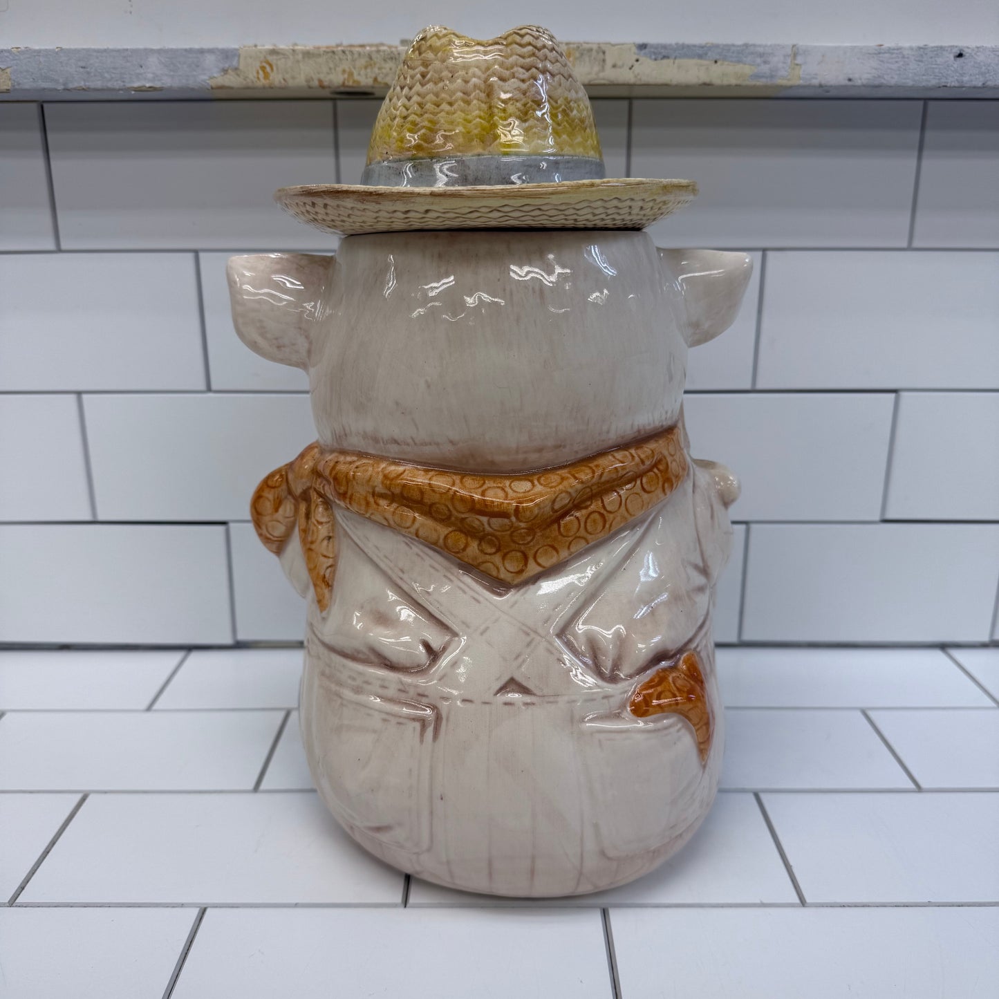 Treasure Craft Farmer Pig Cookie Jar, Ceramic 1960s