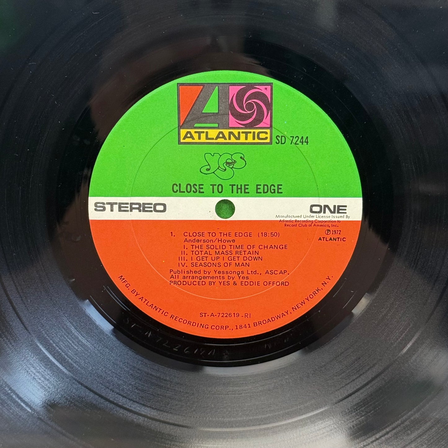 Yes Close to the Edge Vinyl Record LP 1972