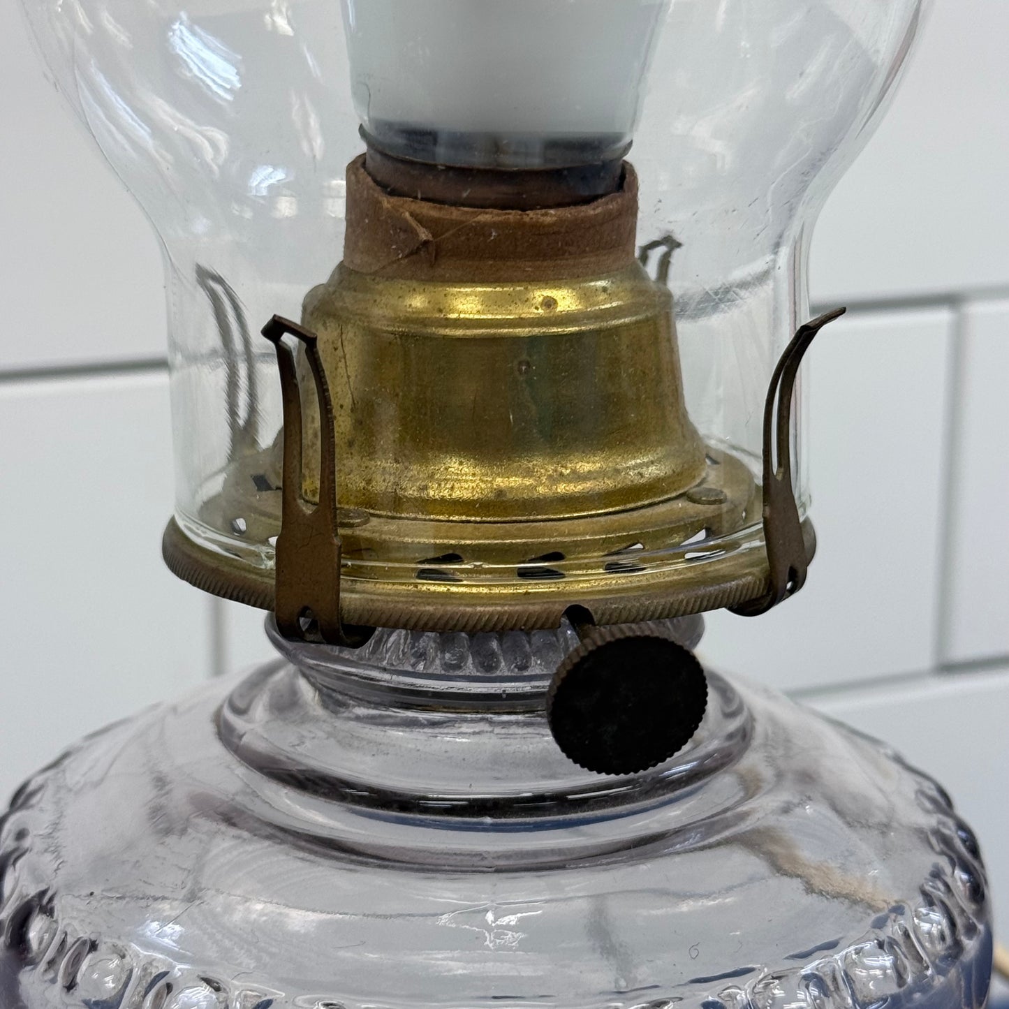 Purple Glass Finger Loop Oil Lamp Electrified c.1900s