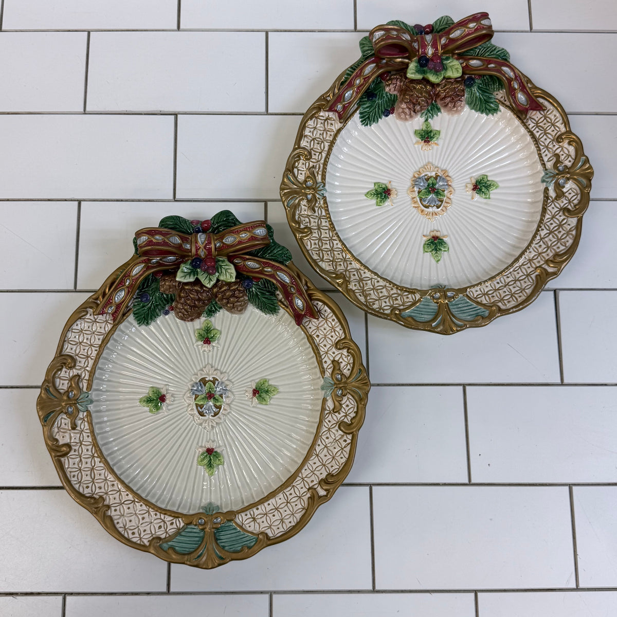 Fitz and Floyd Florentine Christmas Canapé Plates Set of 2