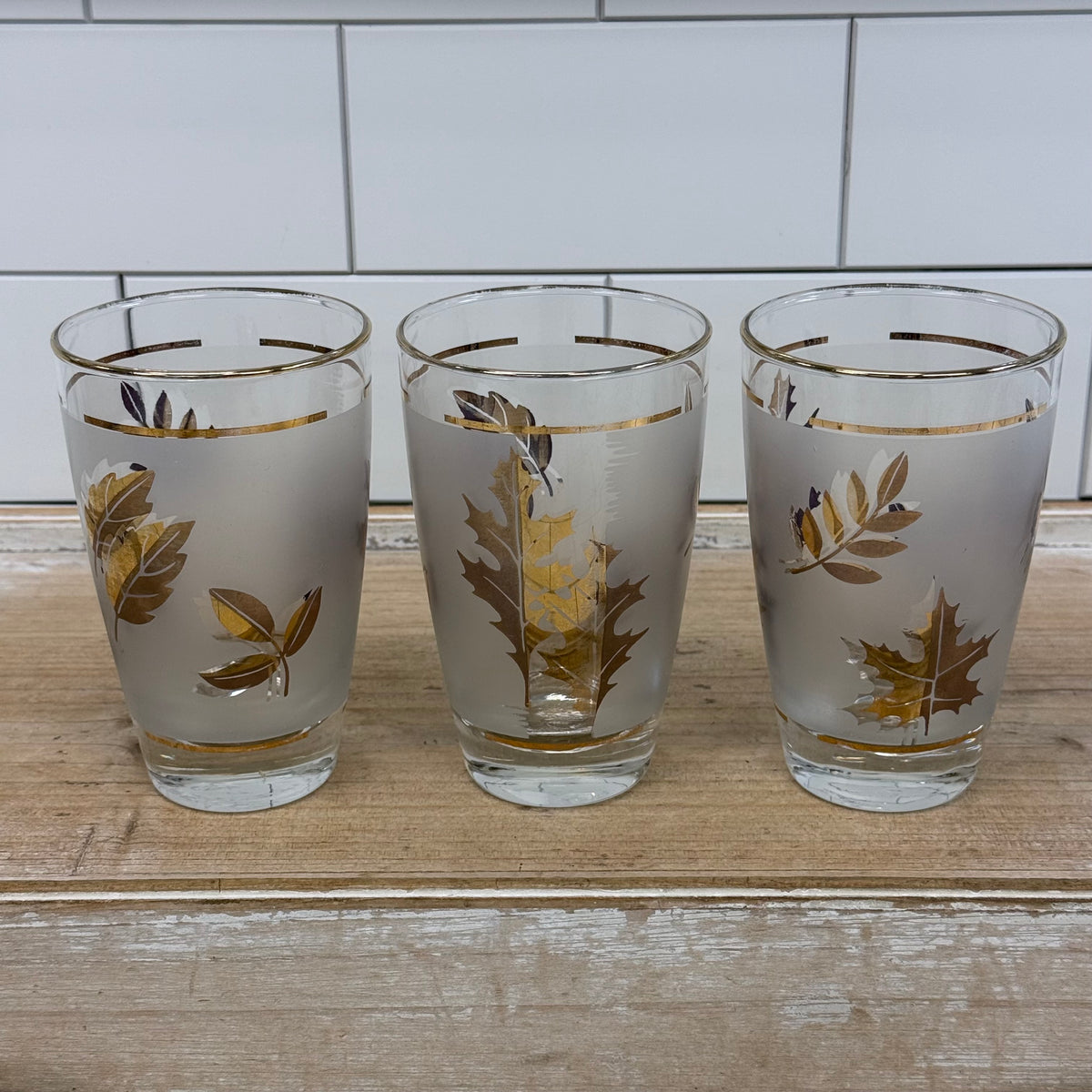 Libbey Golden Foliage Glassware Set of 9 Vintage