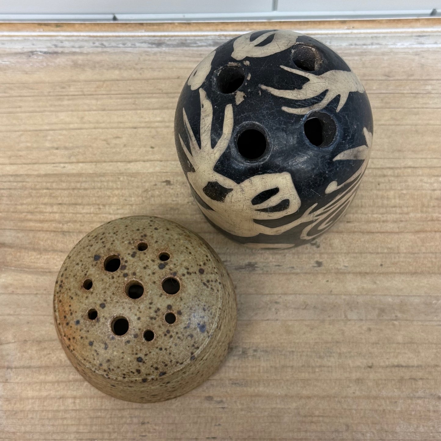 Studio Pottery Flower Frog Bud Vases Set of 2 Signed Choi