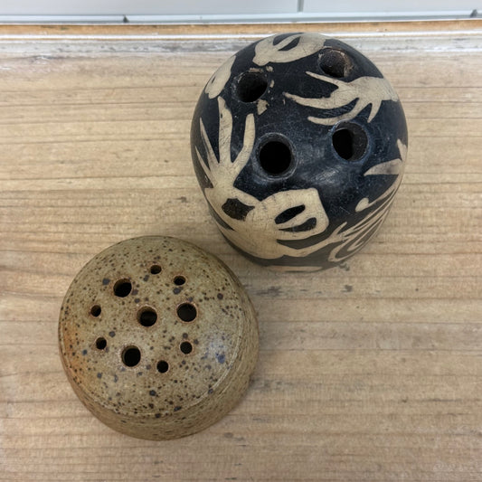 Studio Pottery Flower Frog Bud Vases Set of 2 Signed Choi