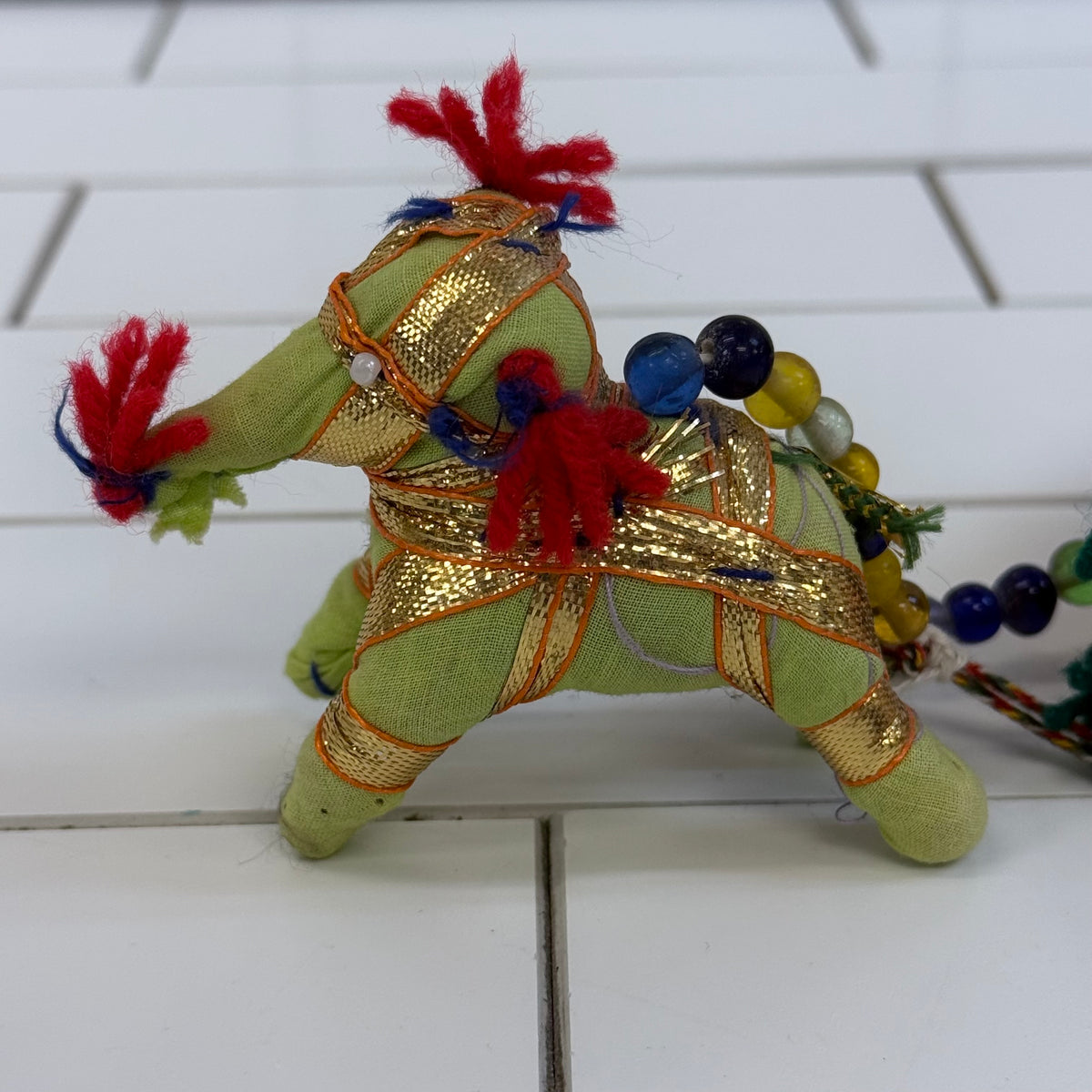 Elephant Door Hanging Fabric Glass Beads & Bell Decor