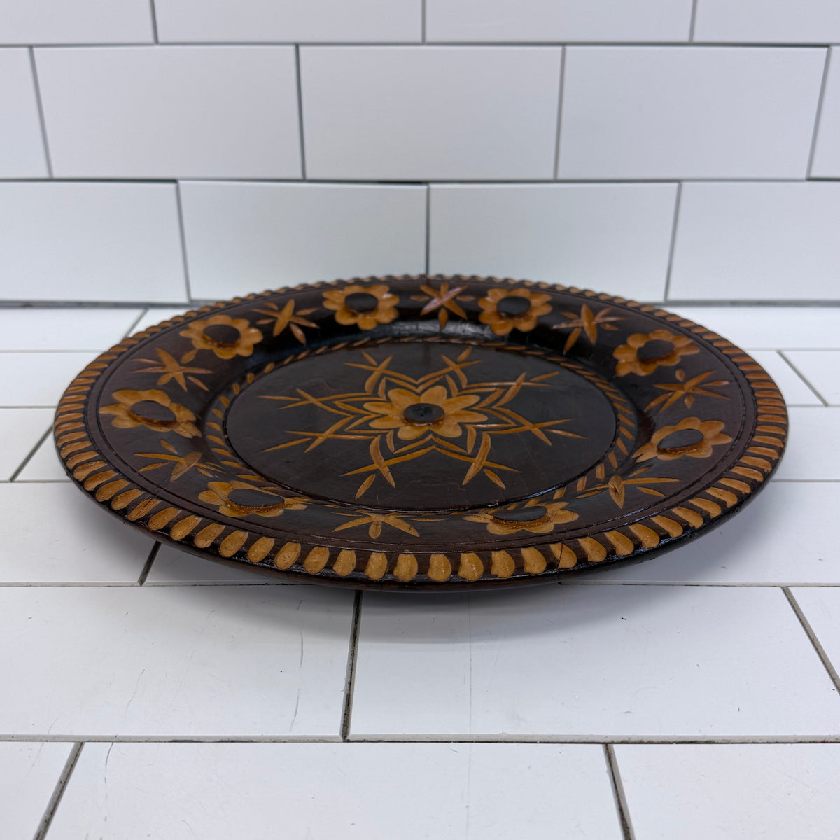 Carved Wood Floral Wall Plate