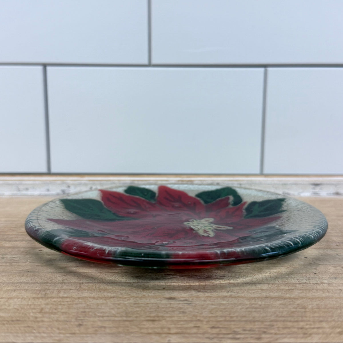 Peggy Karr Poinsettia Fused Glass Christmas Plate