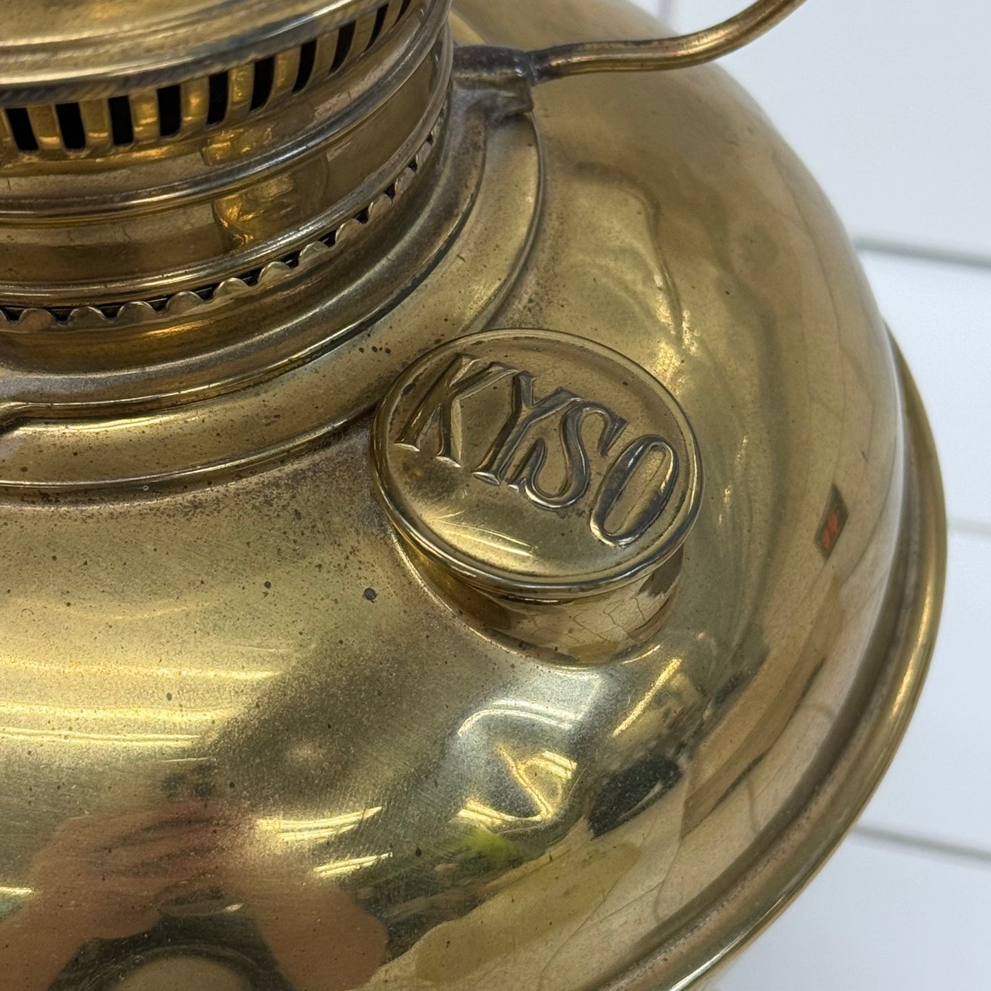 KYSO Brass Electric Hurricane Lamp Glass Shade 1950s