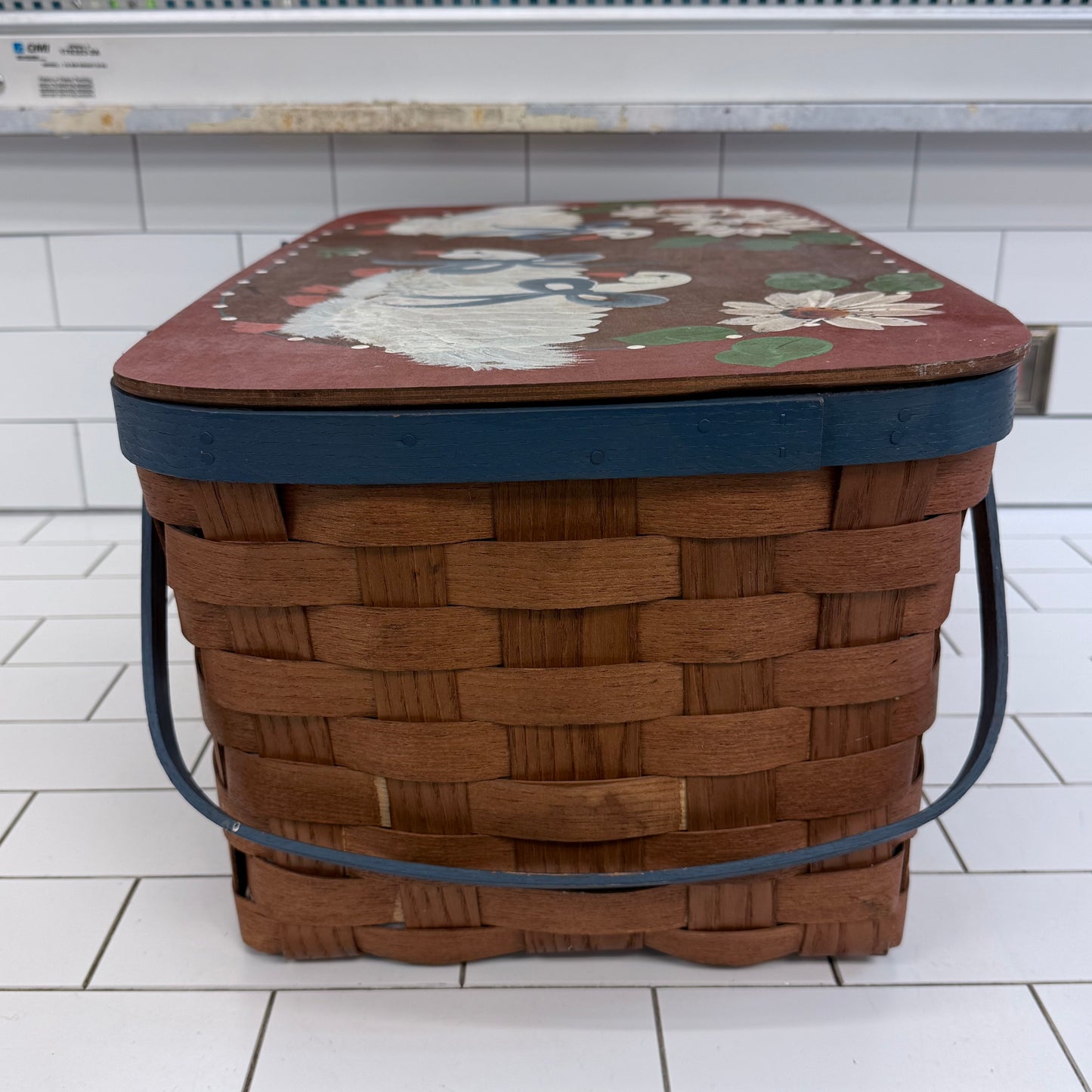 Basketville Signed Geese Picnic Basket Vermont Folk Art 1985