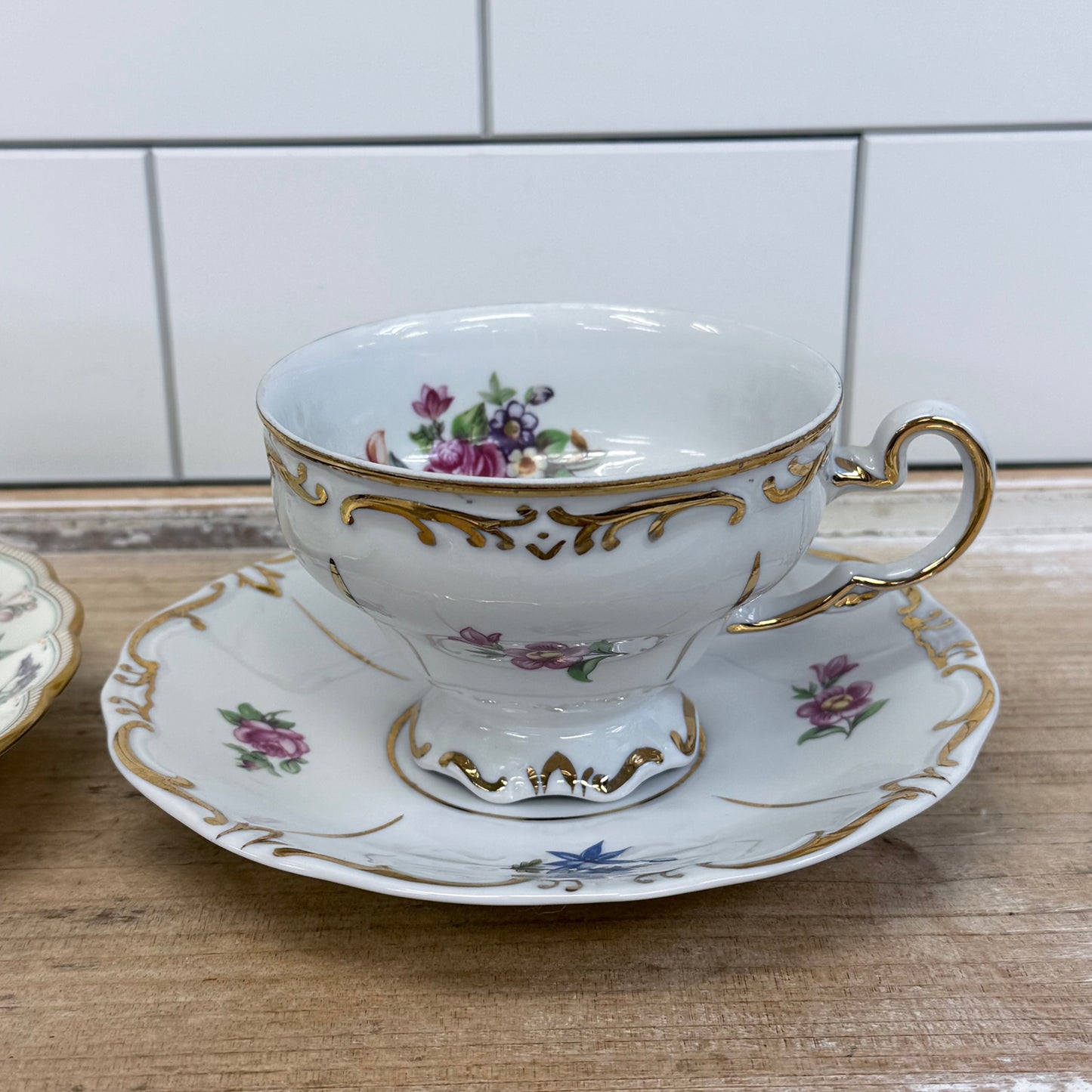 Bone China Teacup & Saucer Lot of 4 Vintage c.1950s-1970s